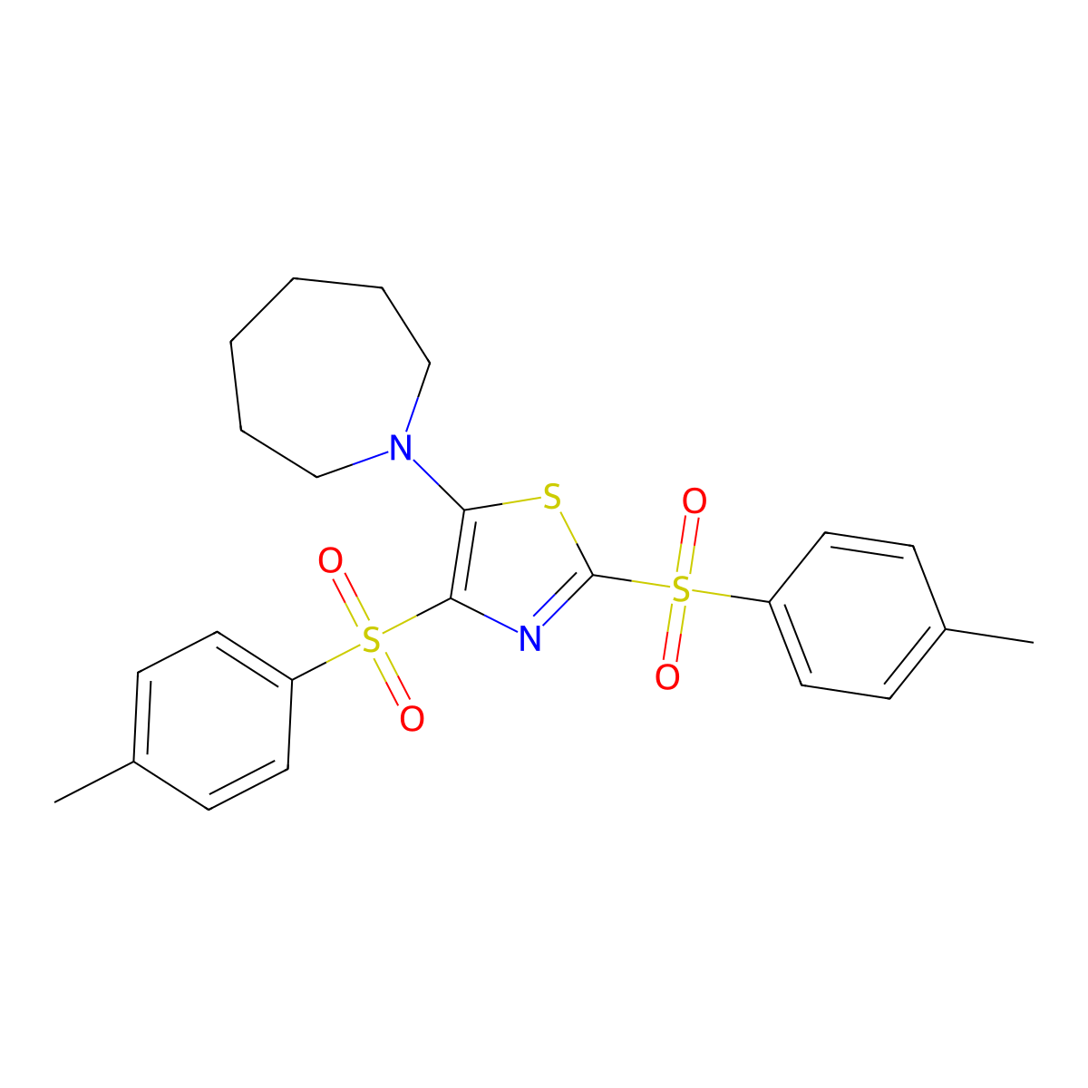 1-{2,4-Bis[(4-methylphenyl)sulfonyl]-1,3-thiazol-5-yl}azepane molecular structure, CAS 690987-62-3