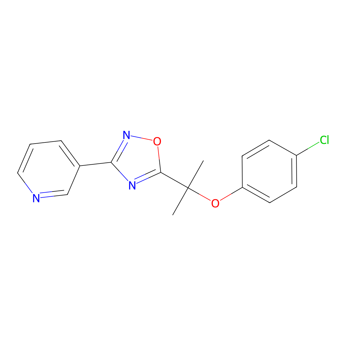 5-[2-(4-Chlorophenoxy)propan-2-yl]-3-pyridin-3-yl-1,2,4-oxadiazole molecular structure, CAS 690987-78-1