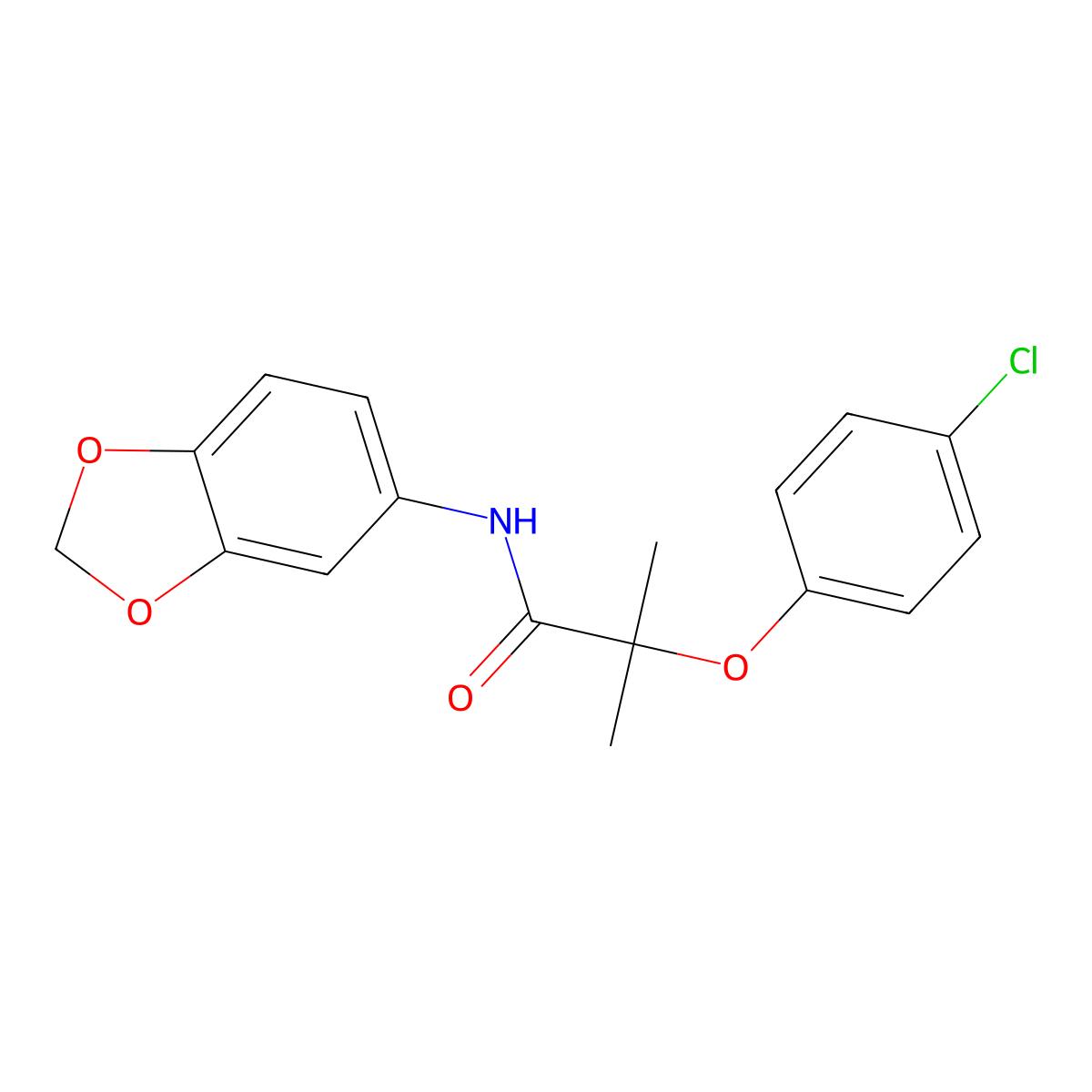 N-(1,3-benzodioxol-5-yl)-2-(4-chlorophenoxy)-2-methylpropanamide molecular structure, CAS 690988-33-1