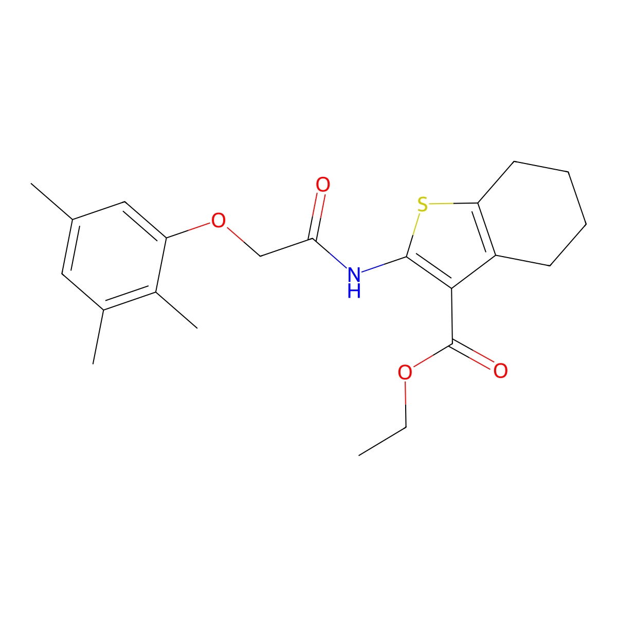 Ethyl 2-{[(2,3,5-trimethylphenoxy)acetyl]amino}-4,5,6,7-tetrahydro-1-benzothiophene-3-carboxylate molecular structure, CAS 690988-78-4