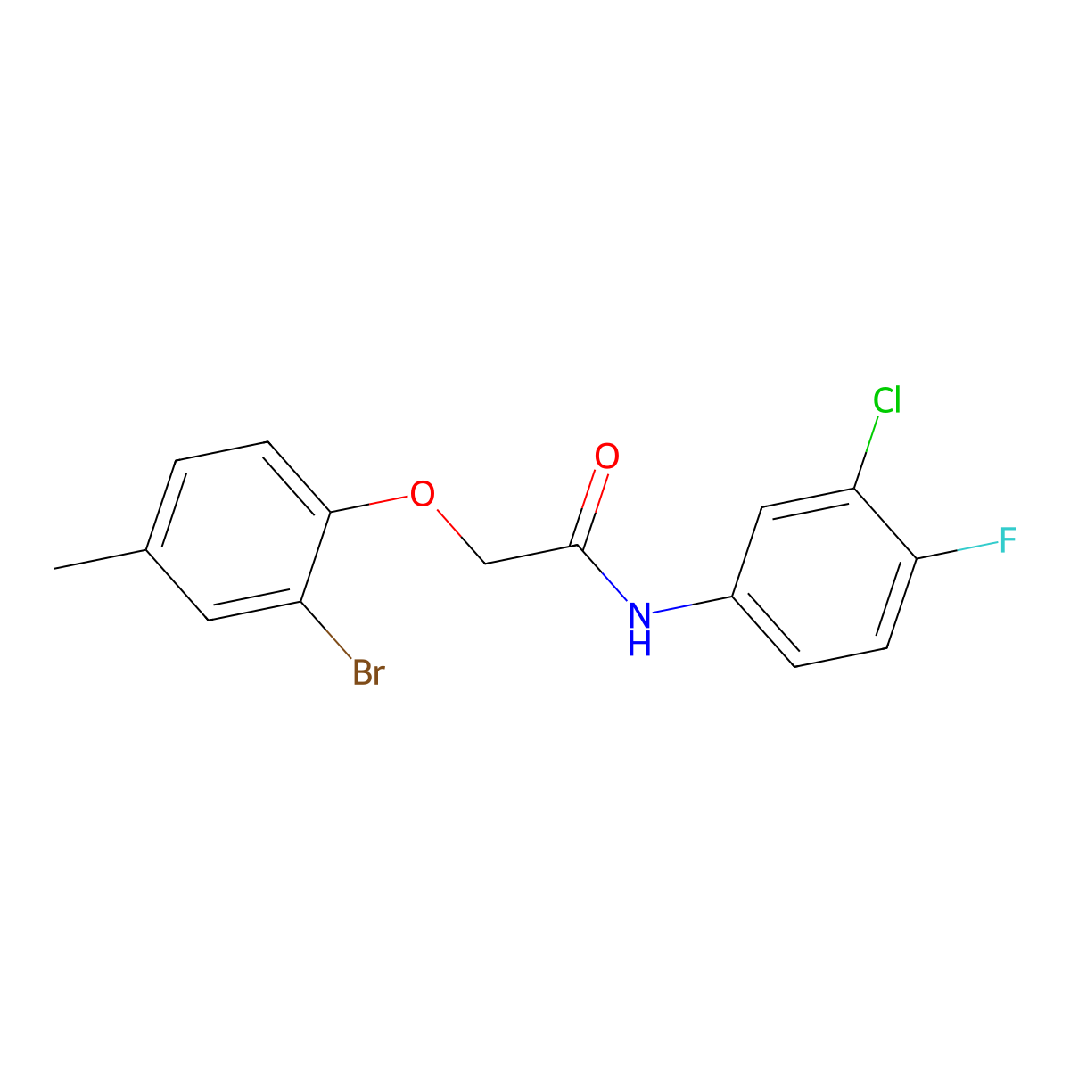 2-(2-bromo-4-methylphenoxy)-N-(3-chloro-4-fluorophenyl)acetamide molecular structure, CAS 690988-80-8