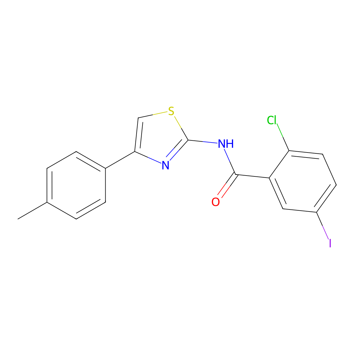 2-chloro-5-iodo-N-[4-(4-methylphenyl)-1,3-thiazol-2-yl]benzamide molecular structure, CAS 690989-27-6