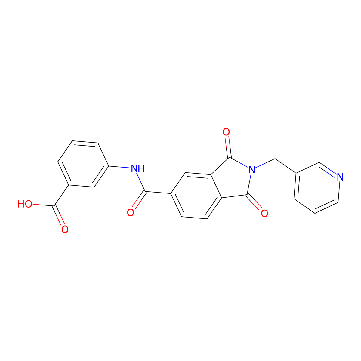 3-({[1,3-dioxo-2-(pyridin-3-ylmethyl)-2,3-dihydro-1H-isoindol-5-yl]carbonyl}amino)benzoic acid molecular structure, CAS 690989-72-1