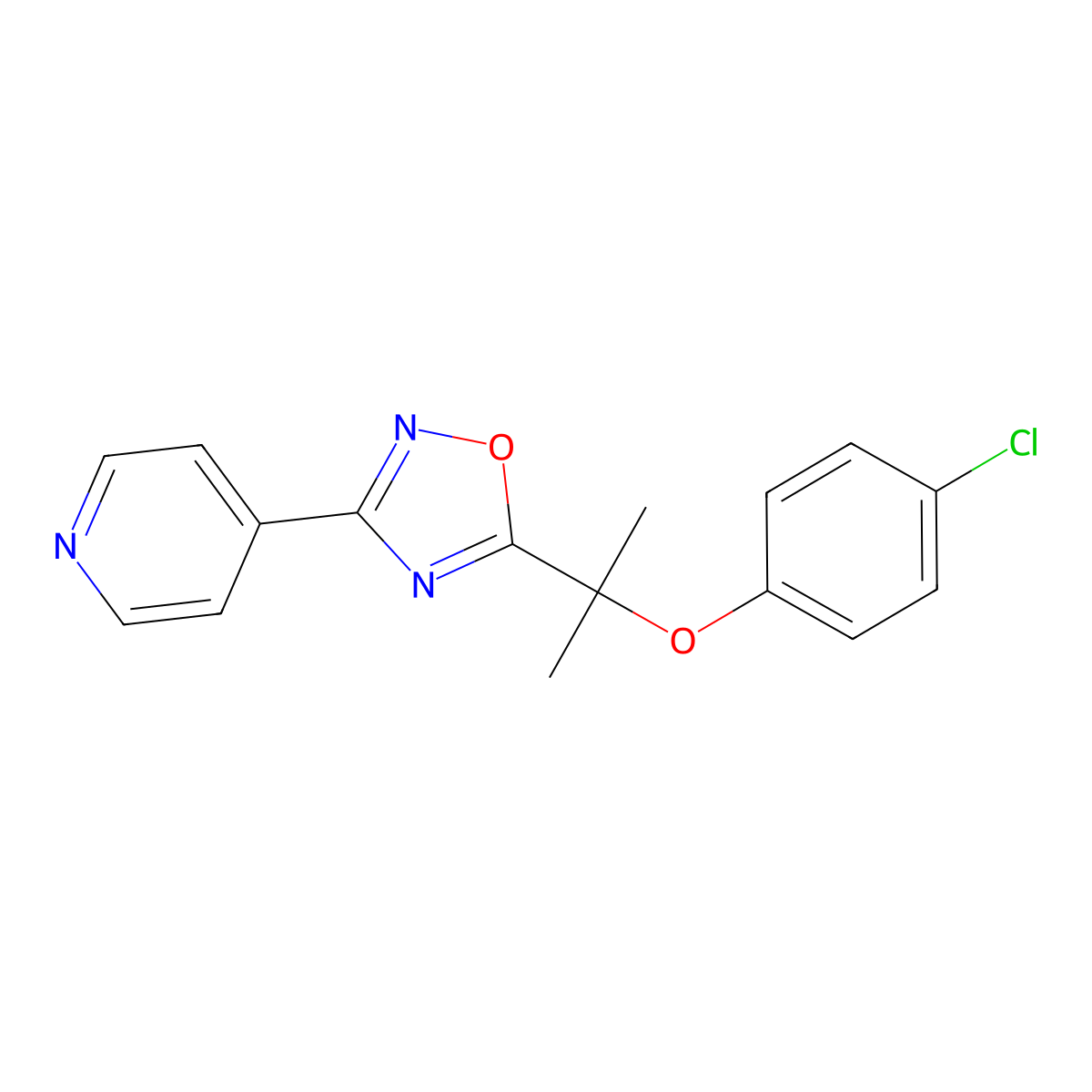 5-[2-(4-Chlorophenoxy)propan-2-yl]-3-pyridin-4-yl-1,2,4-oxadiazole molecular structure, CAS 690989-82-3