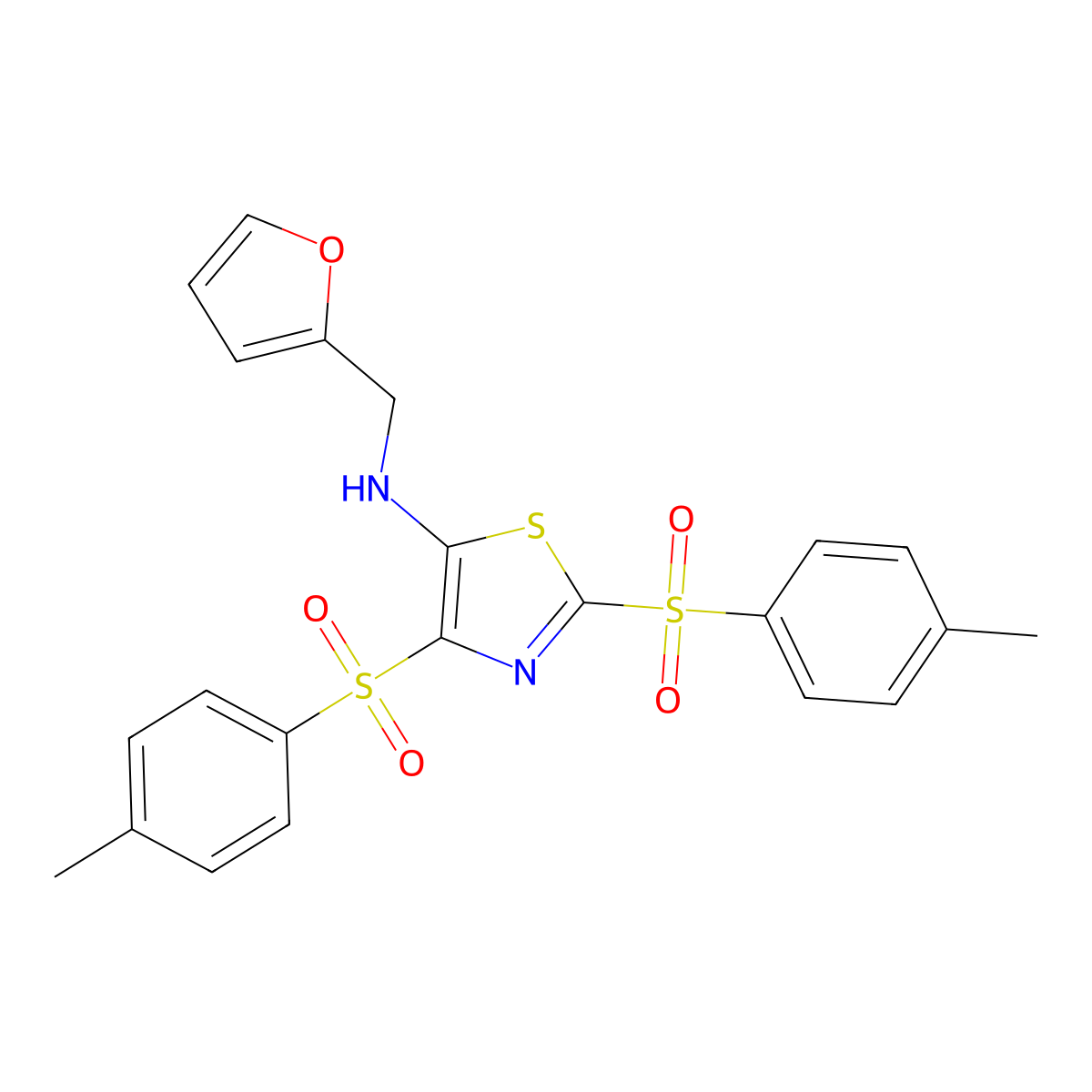 N-[(furan-2-yl)methyl]-2,4-bis(4-methylbenzenesulfonyl)-1,3-thiazol-5-amine molecular structure, CAS 690989-92-5