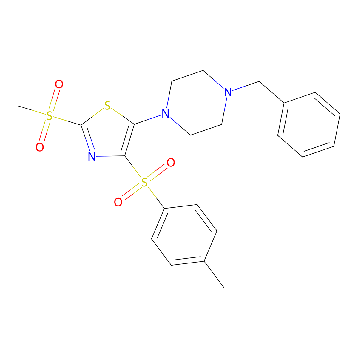5-(4-Benzylpiperazin-1-yl)-2-(methylsulfonyl)-4-tosylthiazole molecular structure, CAS 690990-19-3