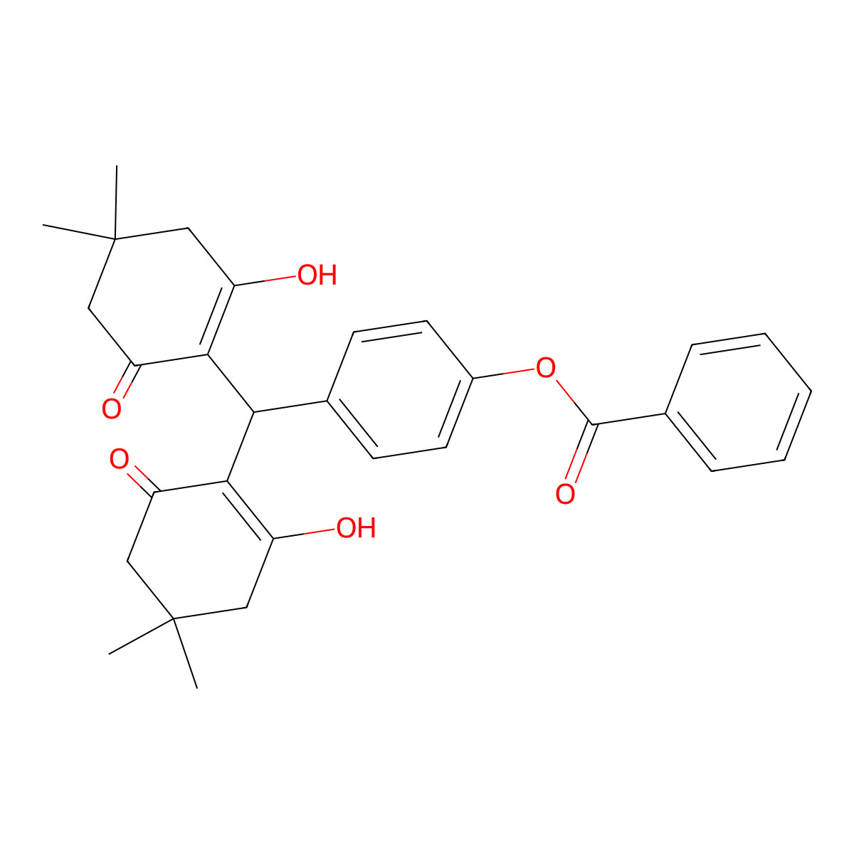 4-(Bis(2-hydroxy-4,4-dimethyl-6-oxocyclohex-1-en-1-yl)methyl)phenyl benzoate molecular structure, CAS 690990-61-5