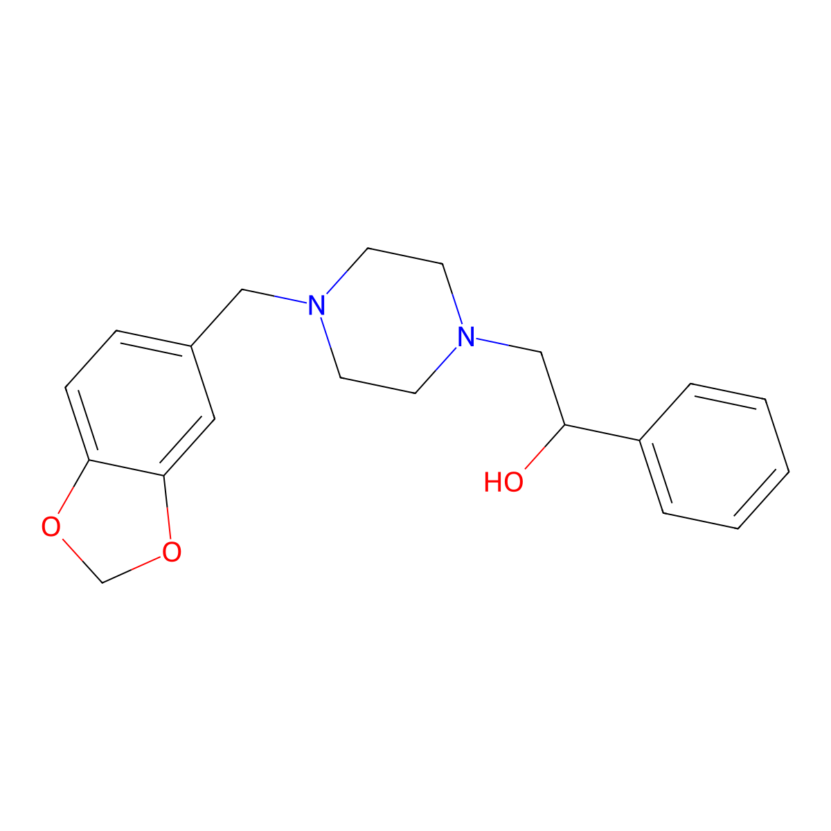 2-{4-[(2H-1,3-benzodioxol-5-yl)methyl]piperazin-1-yl}-1-phenylethan-1-ol molecular structure, CAS 691008-82-9