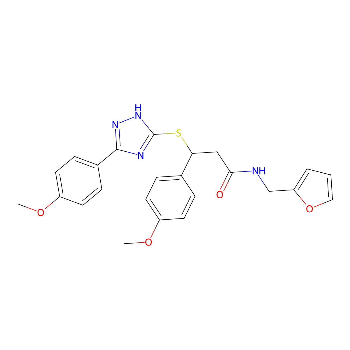 N-(furan-2-ylmethyl)-3-(4-methoxyphenyl)-3-{[3-(4-methoxyphenyl)-1H-1,2,4-triazol-5-yl]sulfanyl}propanamide molecular structure, CAS 6911-24-6