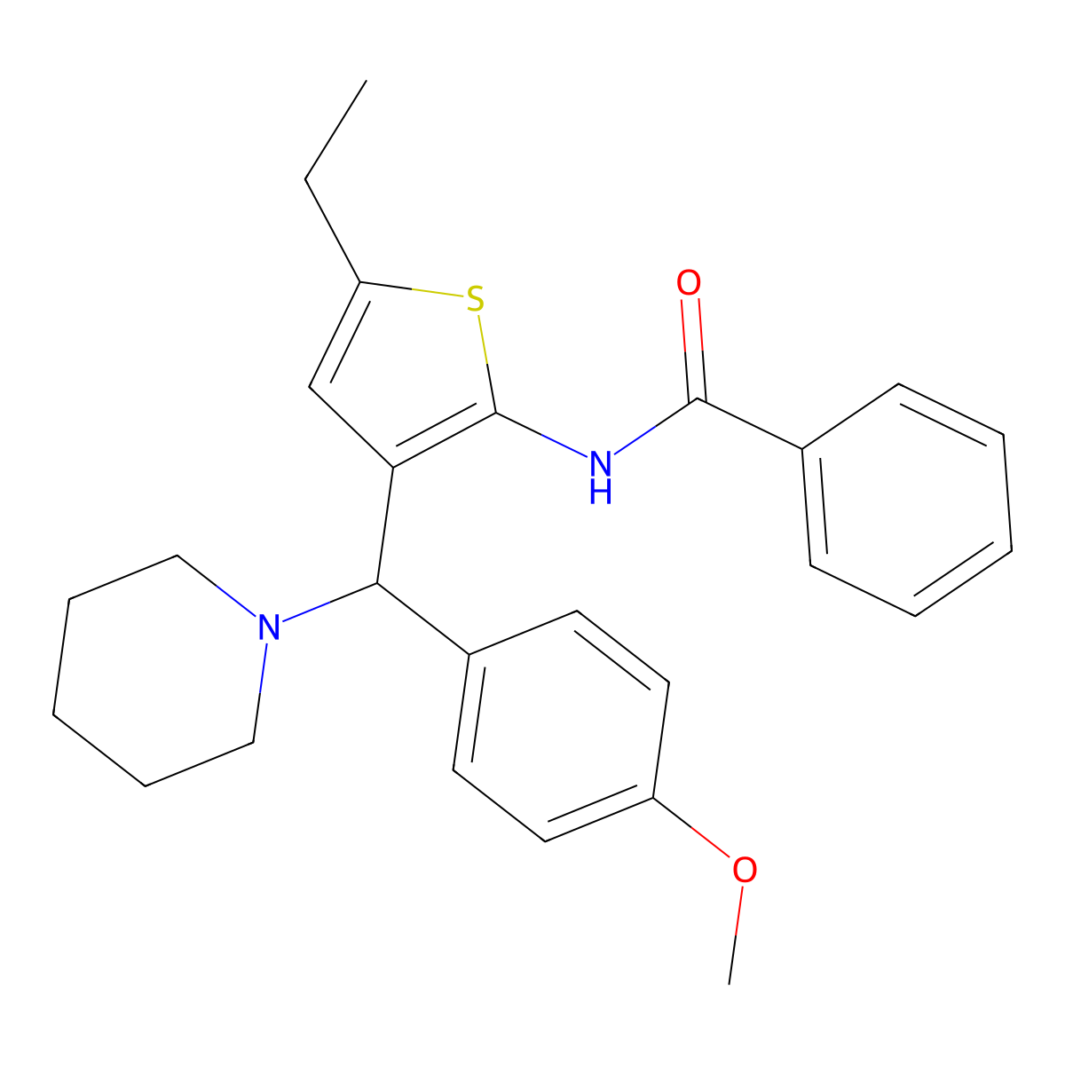 N-{5-ethyl-3-[(4-methoxyphenyl)(piperidin-1-yl)methyl]thiophen-2-yl}benzamide molecular structure, CAS 6911-46-2