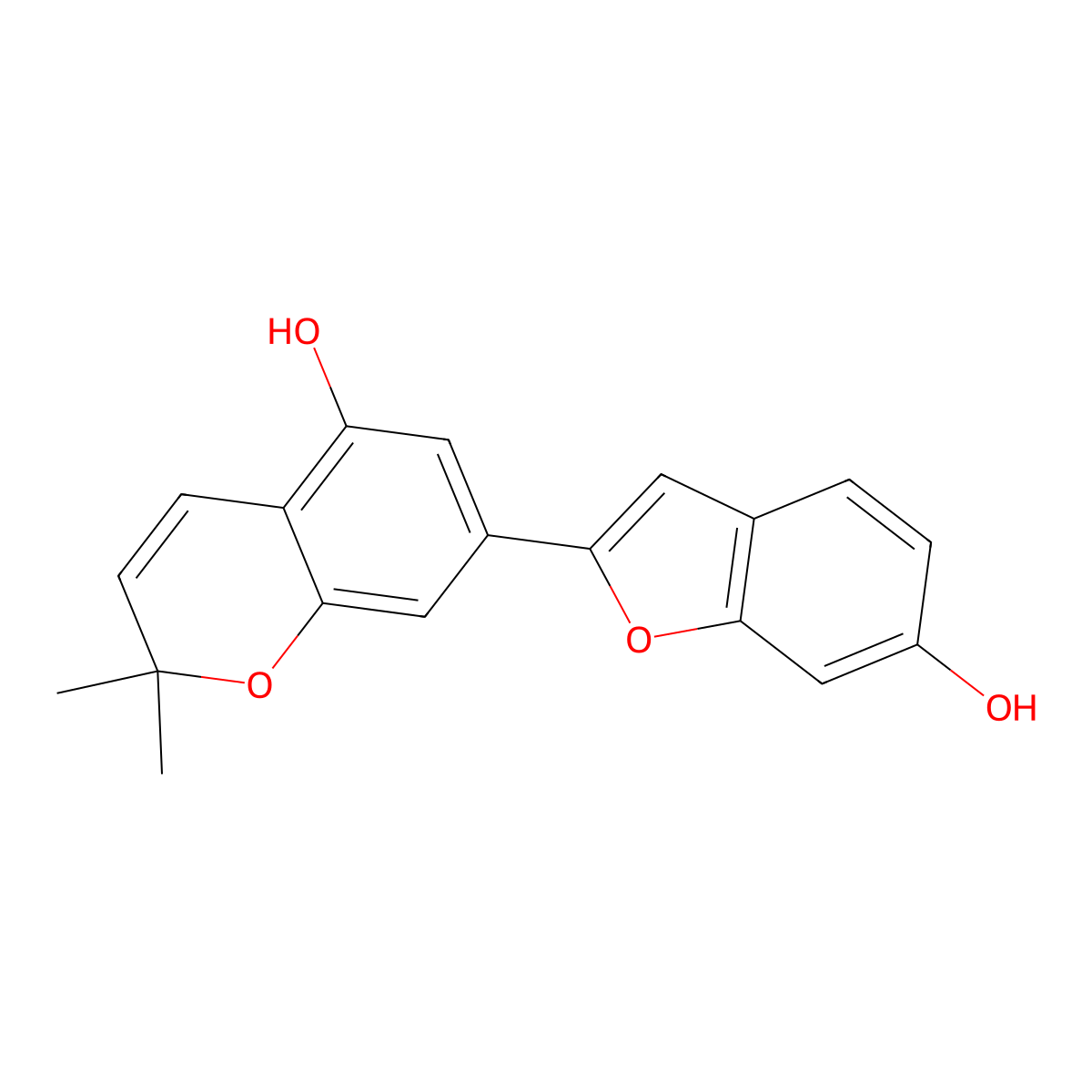7-(6-hydroxy-1-benzofuran-2-yl)-2,2-dimethyl-2H-chromen-5-ol molecular structure, CAS 69120-07-6