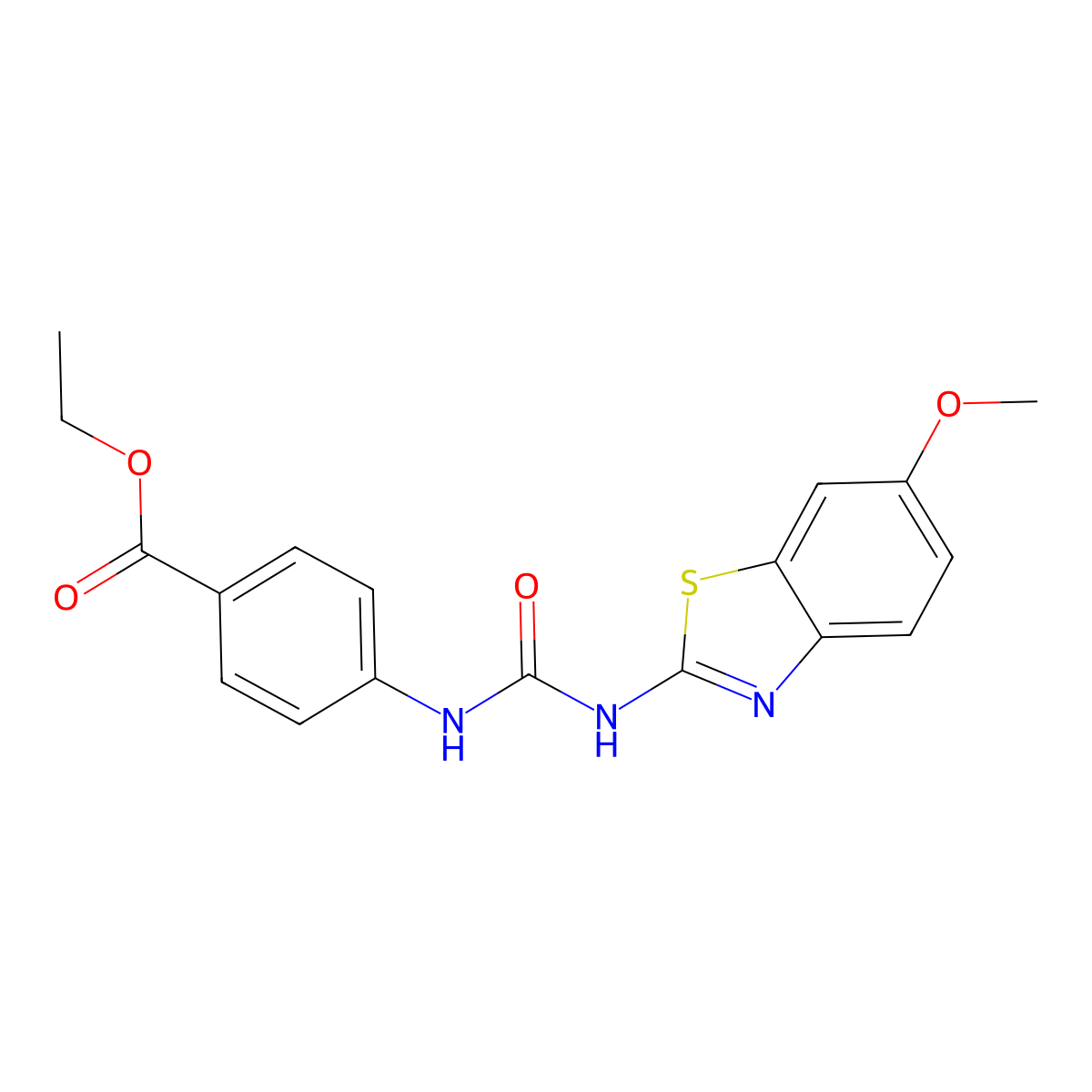Ethyl 4-{[(6-methoxy-1,3-benzothiazol-2-yl) carbamoyl]amino}benzoate molecular structure, CAS 69123-52-0