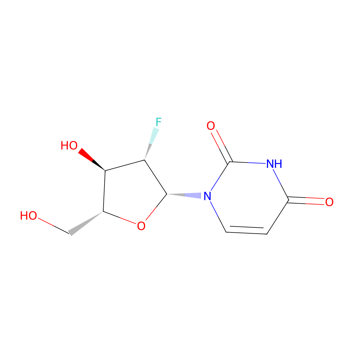 1-(2-Deoxy-2-fluoro-beta-D-arabinofuranosyl)-2,4(1H,3H)-pyrimidinedione molecular structure, CAS 69123-94-0