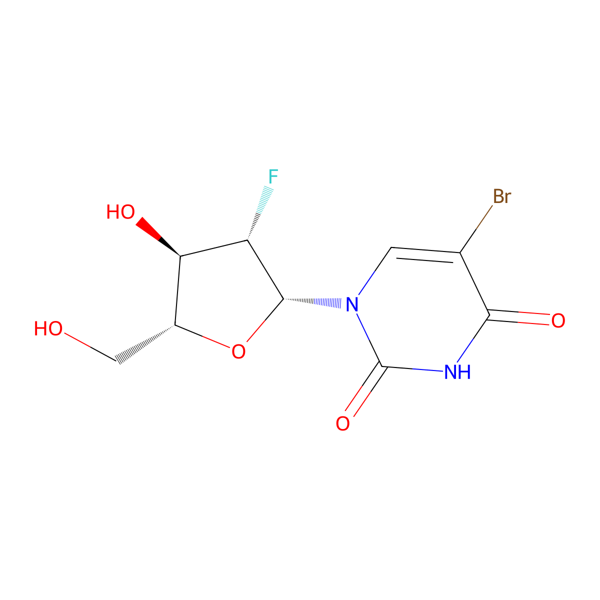 5-bromo-1-[(2R,3S,4R,5R)-3-fluoro-4-hydroxy-5-(hydroxymethyl)oxolan-2-yl]pyrimidine-2,4-dione molecular structure, CAS 69123-97-3