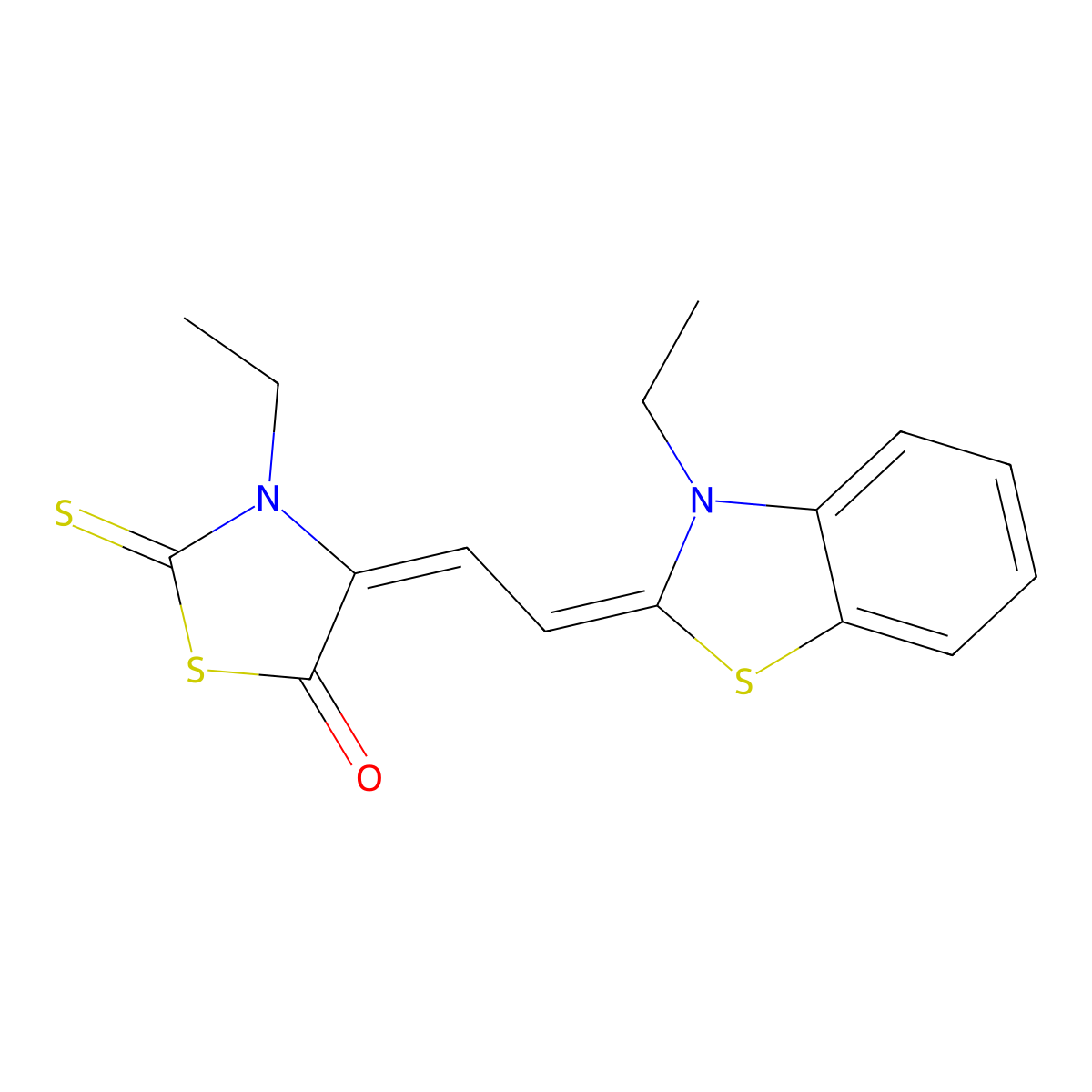 3-Ethyl-4-[2-(3-ethyl-1,3-benzothiazol-2-ylidene)ethylidene]-2-sulfanylidene-1,3-thiazolidin-5-one molecular structure, CAS 6913-28-6