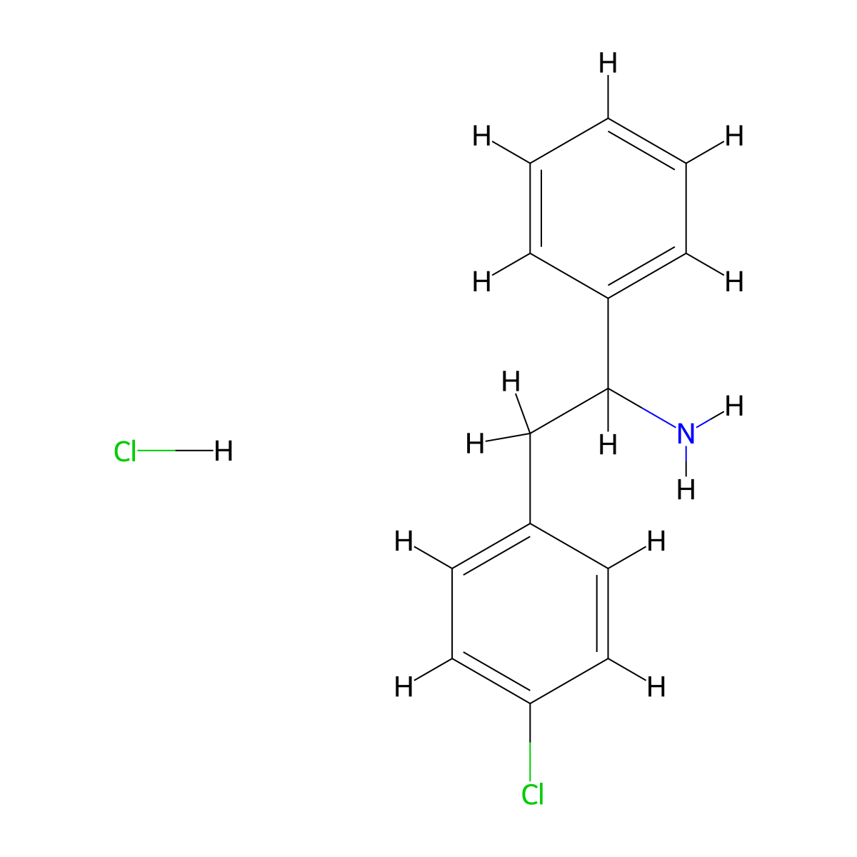 2-(4-Chlorophenyl)-1-phenylethan-1-amine--hydrogen chloride (1/1) molecular structure, CAS 69134-42-5