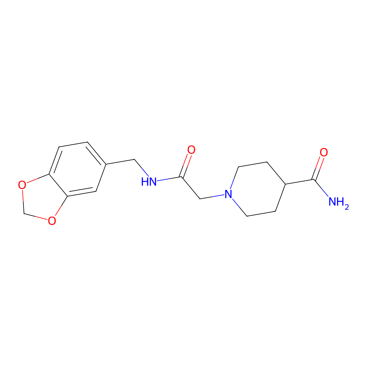 1-(2-((Benzo[d][1,3]dioxol-5-ylmethyl)amino)-2-oxoethyl)piperidine-4-carboxamide molecular structure, CAS 691356-05-5