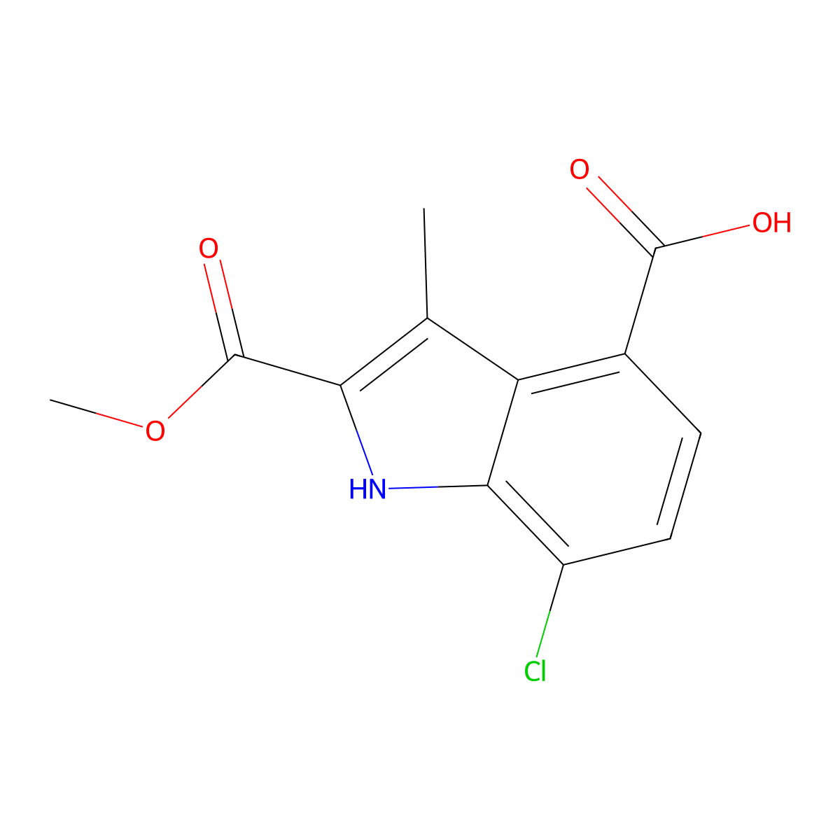7-Chloro-2-(methoxycarbonyl)-3-methyl-1H-indole-4-carboxylic acid molecular structure, CAS 691362-87-5