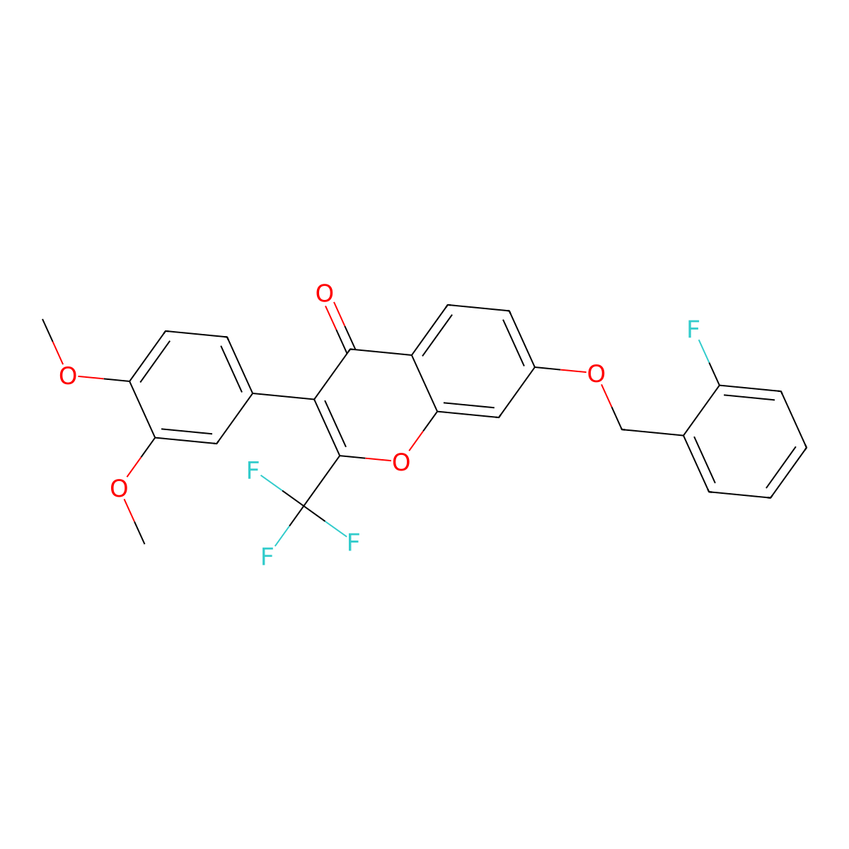 3-(3,4-Dimethoxyphenyl)-7-[(2-fluorophenyl)methoxy]-2-(trifluoromethyl)chromen-4-one molecular structure, CAS 691367-02-9