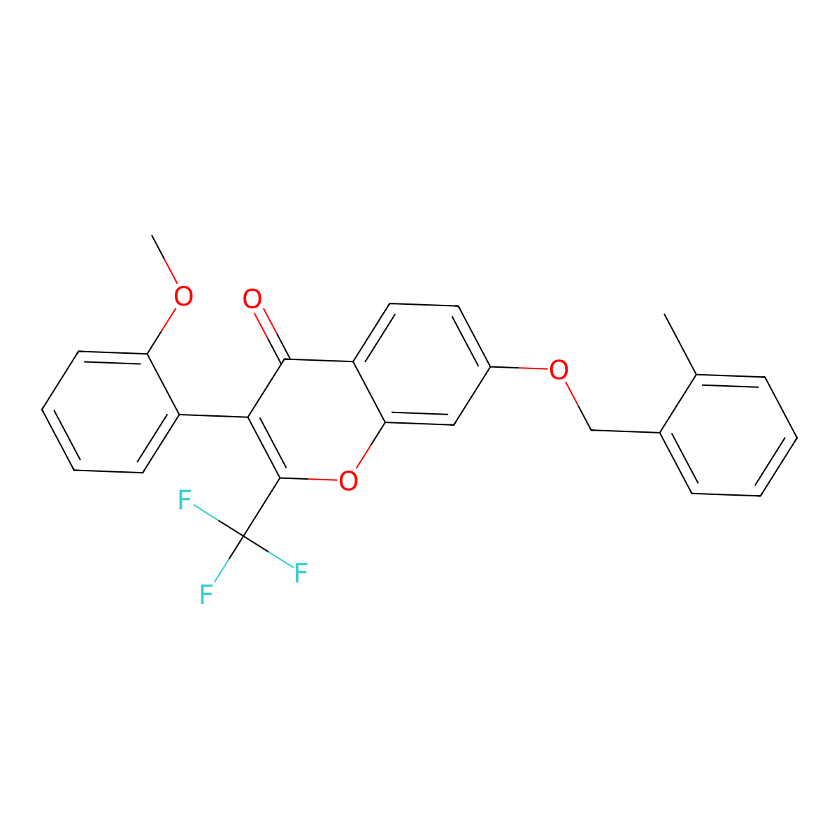 3-(2-Methoxyphenyl)-7-[(2-methylphenyl)methoxy]-2-(trifluoromethyl)chromen-4-one molecular structure, CAS 691367-04-1
