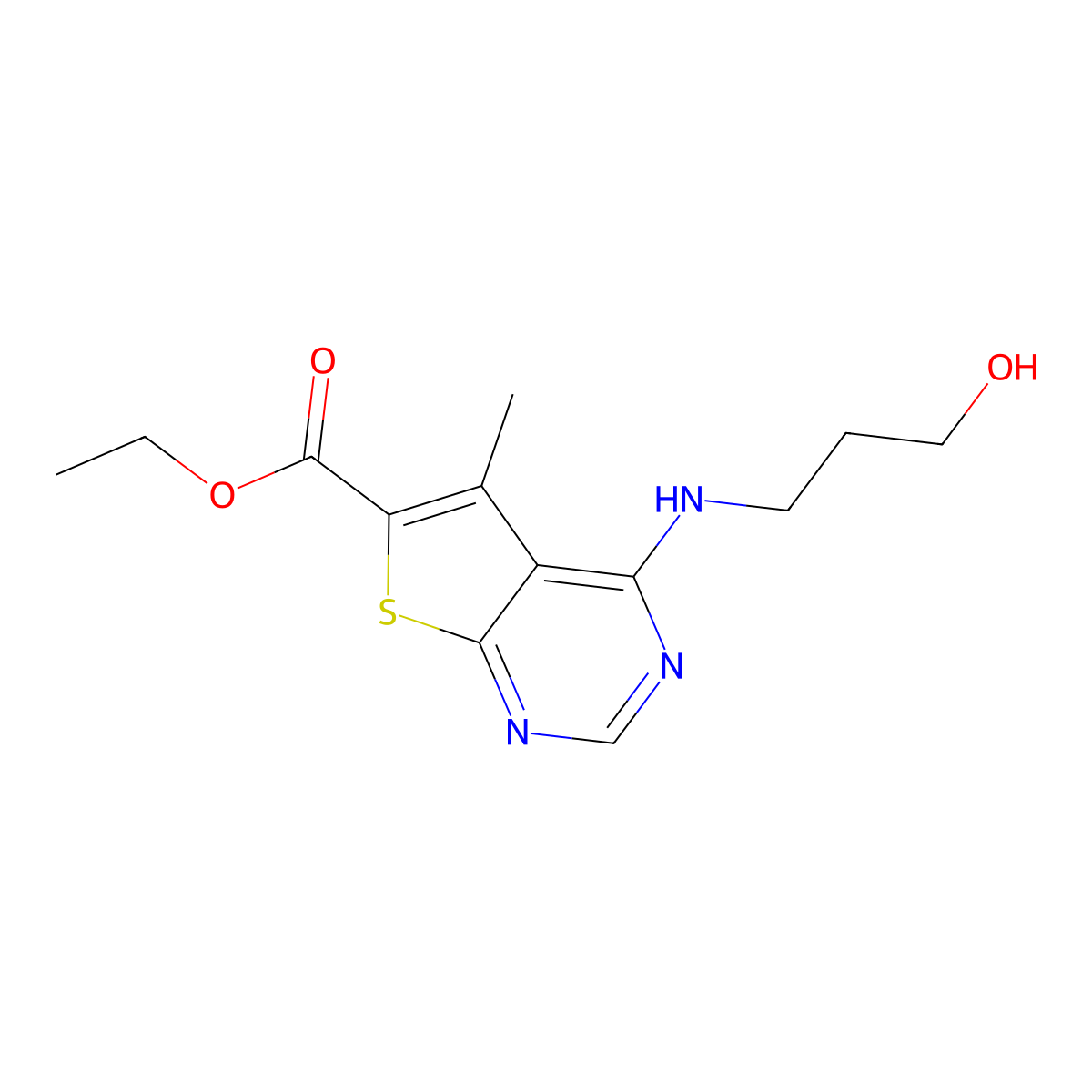 Ethyl 4-[(3-hydroxypropyl)amino]-5-methylthieno[2,3-d]pyrimidine-6-carboxylate molecular structure, CAS 691367-15-4