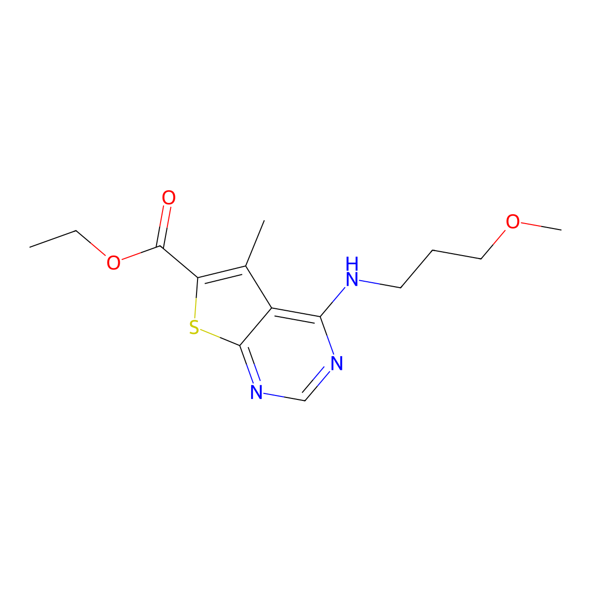 Ethyl 4-((3-methoxypropyl)amino)-5-methylthieno[2,3-d]pyrimidine-6-carboxylate molecular structure, CAS 691367-16-5