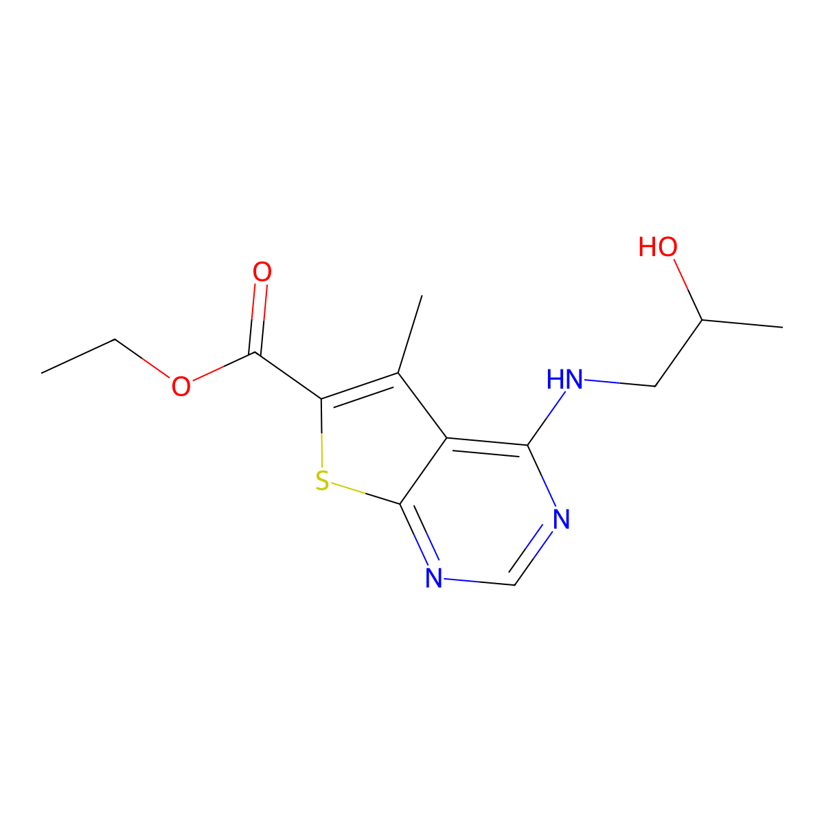 Ethyl 4-[(2-hydroxypropyl)amino]-5-methylthieno[2,3-d]pyrimidine-6-carboxylate molecular structure, CAS 691367-17-6