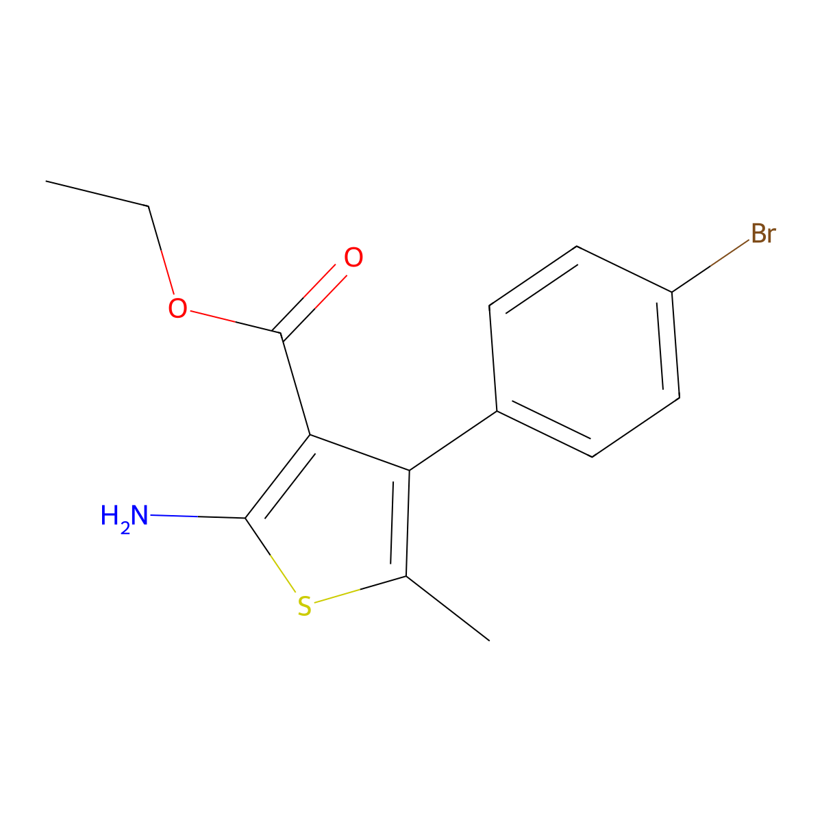 Ethyl 2-amino-4-(4-bromophenyl)-5-methylthiophene-3-carboxylate molecular structure, CAS 691367-23-4