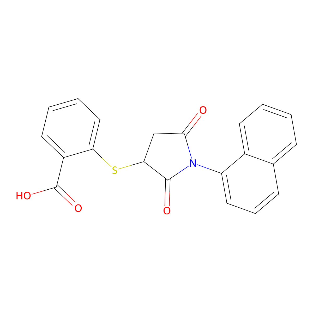 2-((1-(Naphthalen-1-yl)-2,5-dioxopyrrolidin-3-yl)thio)benzoic acid molecular structure, CAS 691368-25-9