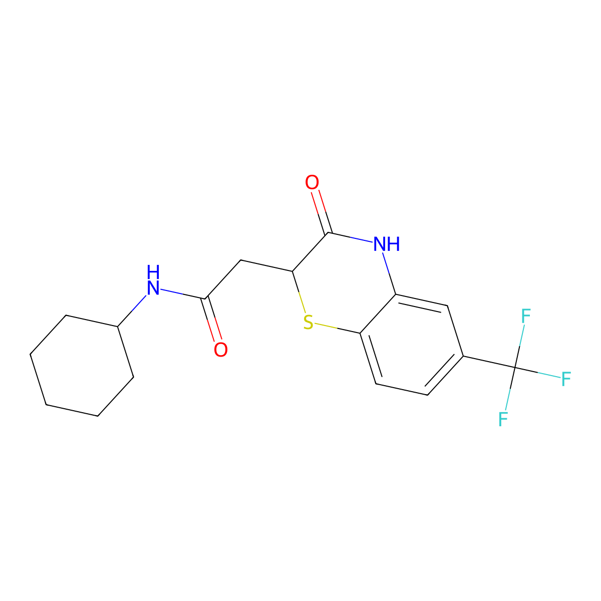 N-cyclohexyl-2-[3-oxo-6-(trifluoromethyl)-4H-1,4-benzothiazin-2-yl]acetamide molecular structure, CAS 691368-27-1