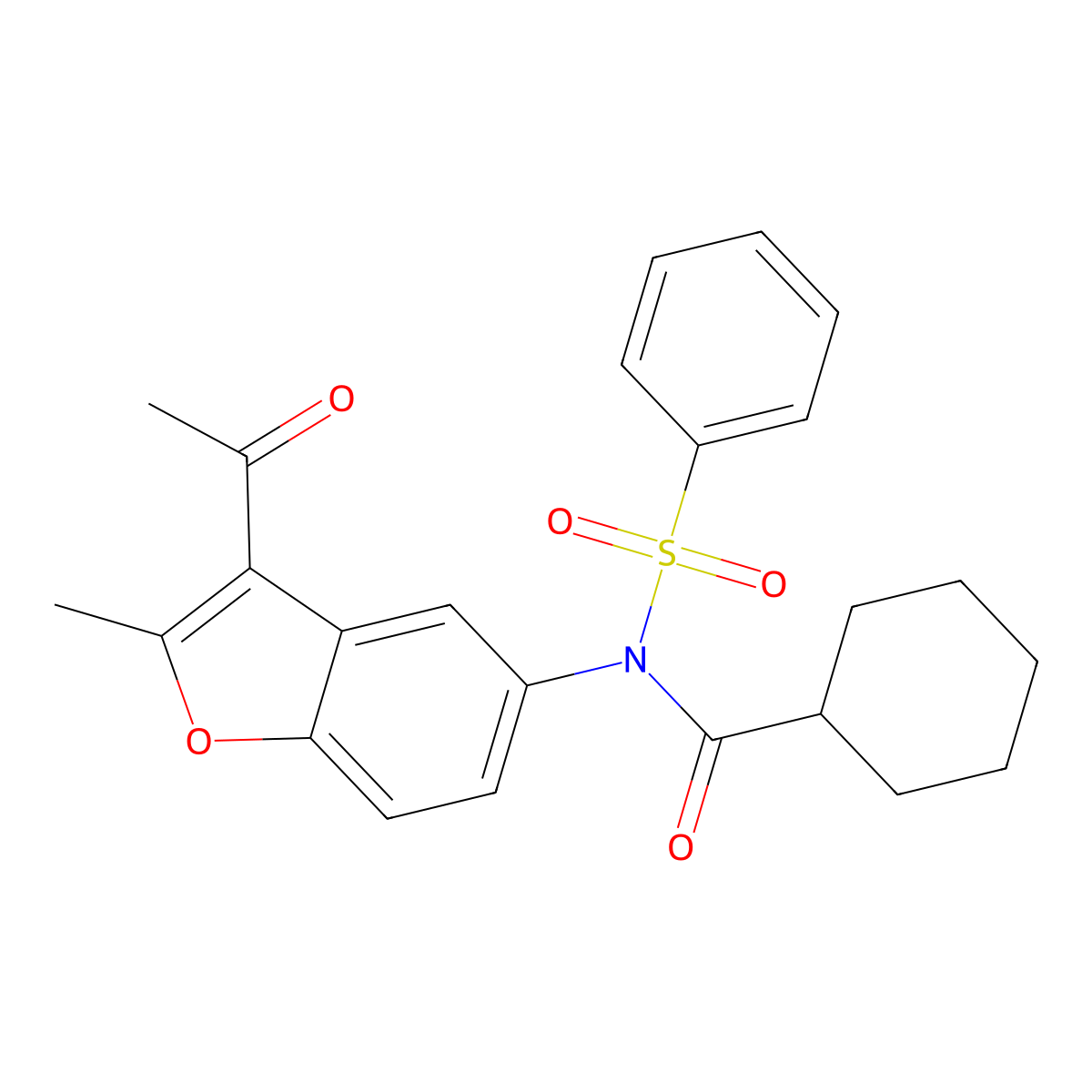 N-(3-acetyl-2-methyl-1-benzofuran-5-yl)-N-(cyclohexylcarbonyl)benzenesulfonamide molecular structure, CAS 691370-09-9
