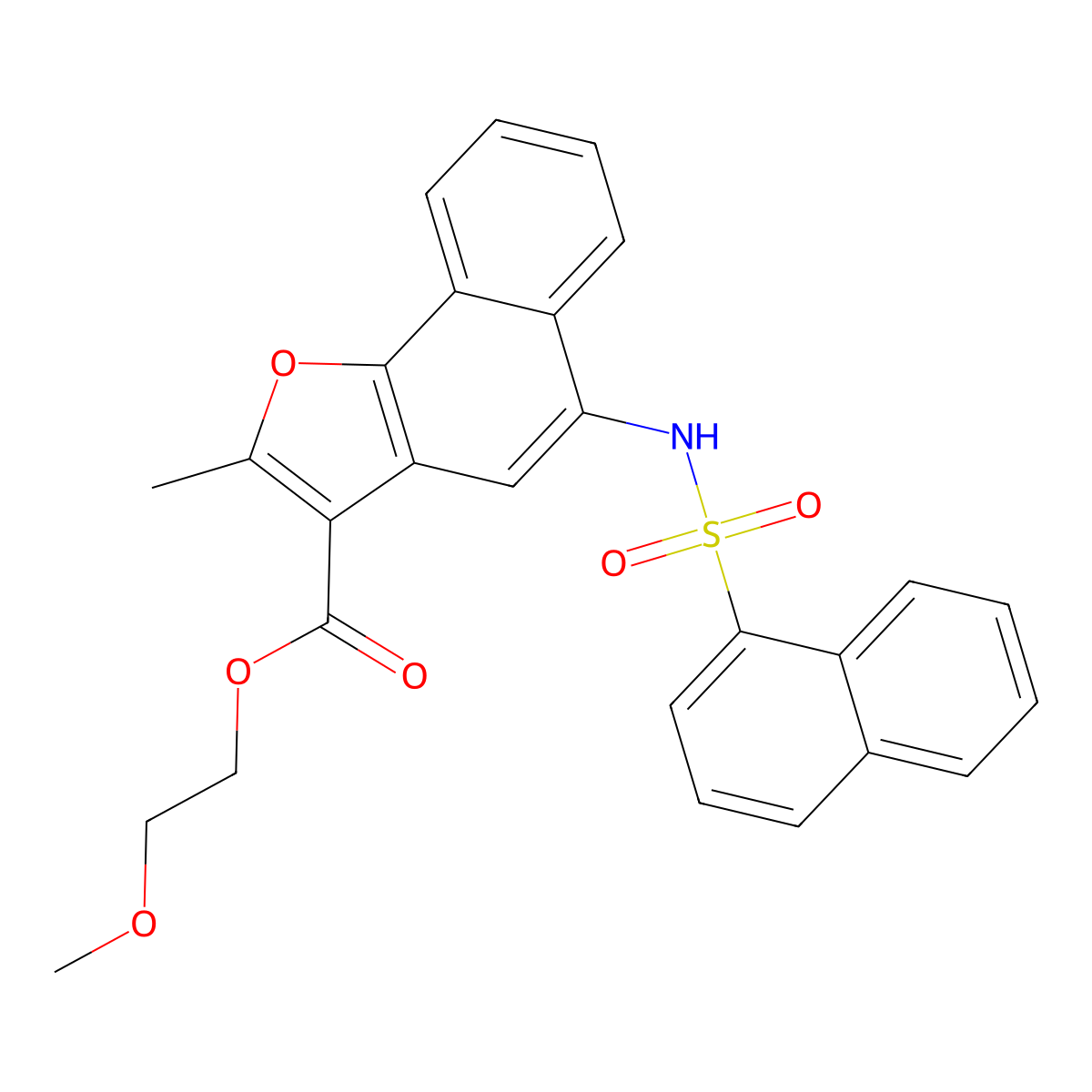 2-Methoxyethyl 2-methyl-5-(naphthalene-1-sulfonamido)naphtho[1,2-b]furan-3-carboxylate molecular structure, CAS 691370-18-0