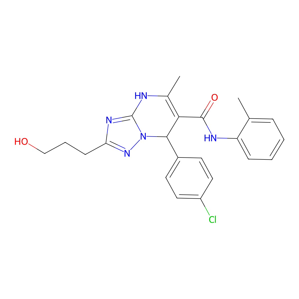 7-(4-chlorophenyl)-2-(3-hydroxypropyl)-5-methyl-N-(2-methylphenyl)-1,7-dihydro-[1,2,4]triazolo[1,5-a]pyrimidine-6-carboxamide molecular structure, CAS 691370-58-8