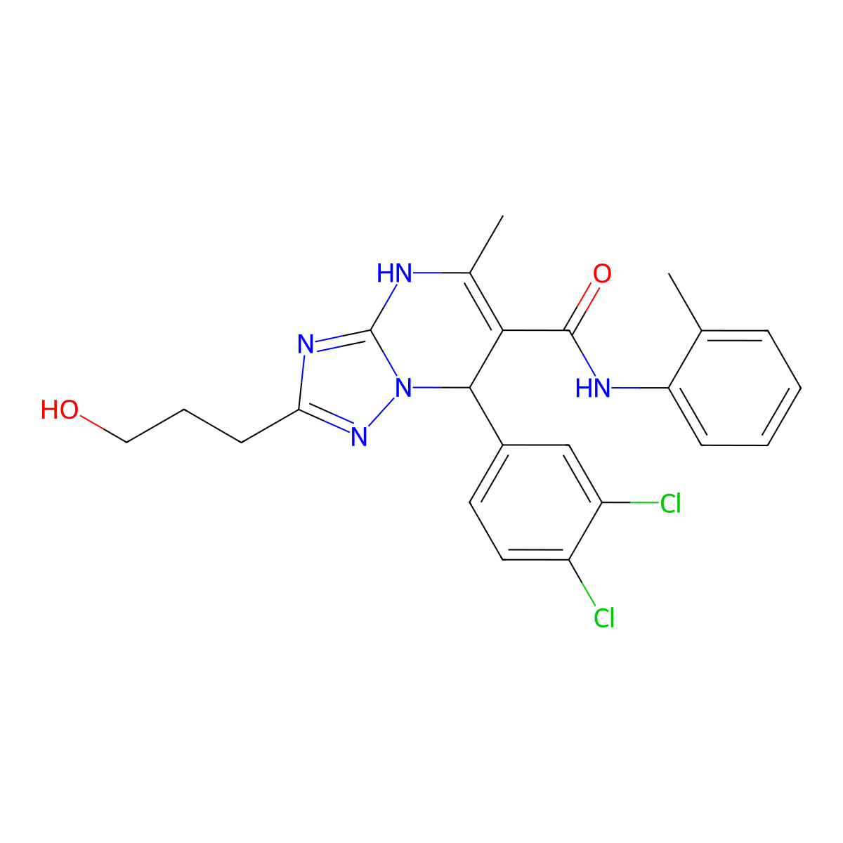 7-(3,4-dichlorophenyl)-2-(3-hydroxypropyl)-5-methyl-N-(2-methylphenyl)-1,7-dihydro-[1,2,4]triazolo[1,5-a]pyrimidine-6-carboxamide molecular structure, CAS 691370-59-9