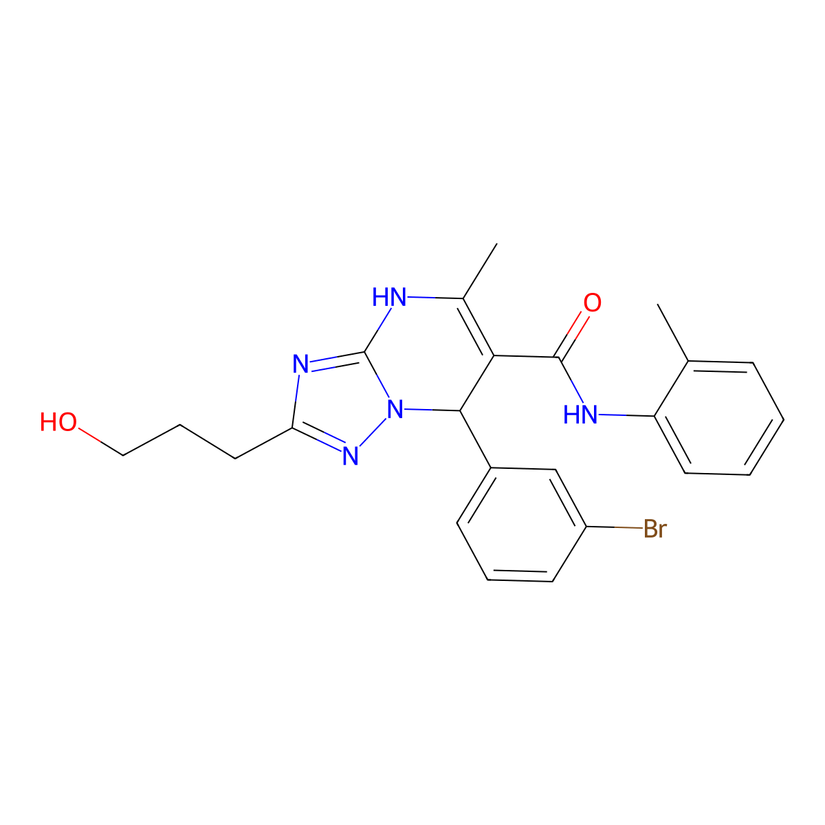 7-(3-bromophenyl)-2-(3-hydroxypropyl)-5-methyl-N-(2-methylphenyl)-1,7-dihydro-[1,2,4]triazolo[1,5-a]pyrimidine-6-carboxamide molecular structure, CAS 691370-60-2