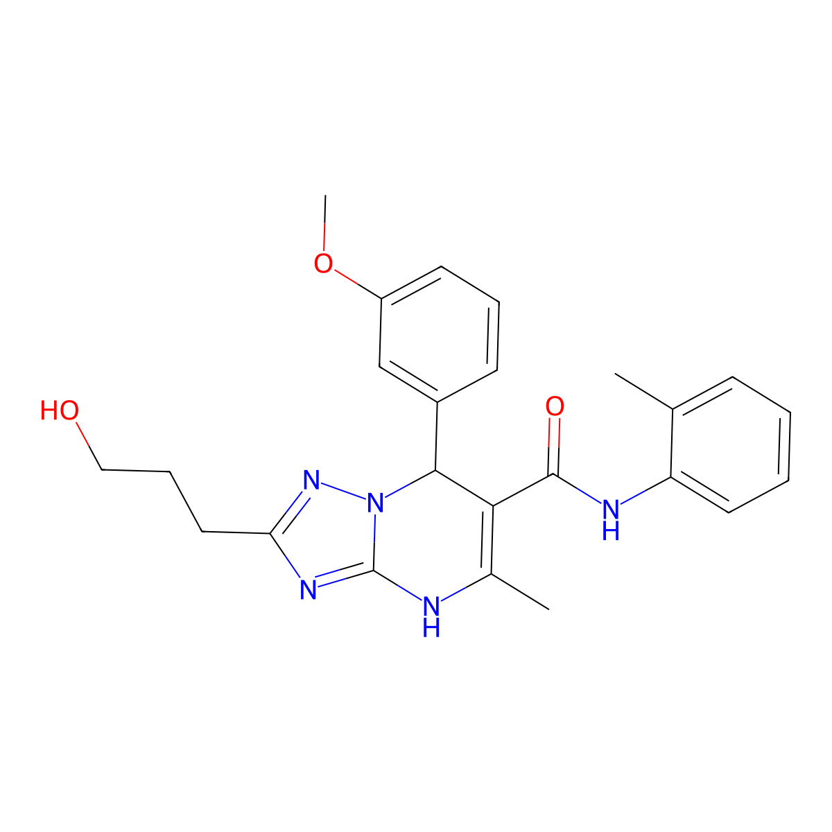 2-(3-hydroxypropyl)-7-(3-methoxyphenyl)-5-methyl-N-(2-methylphenyl)-1,7-dihydro-[1,2,4]triazolo[1,5-a]pyrimidine-6-carboxamide molecular structure, CAS 691370-66-8