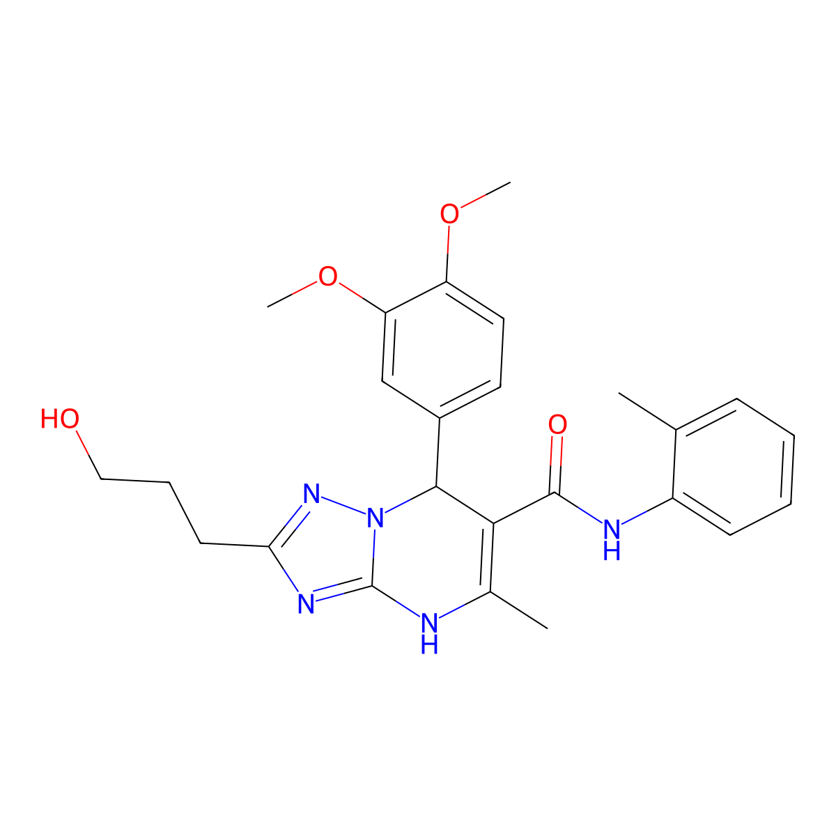 7-(3,4-dimethoxyphenyl)-2-(3-hydroxypropyl)-5-methyl-N-(2-methylphenyl)-4,7-dihydro[1,2,4]triazolo[1,5-a]pyrimidine-6-carboxamide molecular structure, CAS 691370-68-0