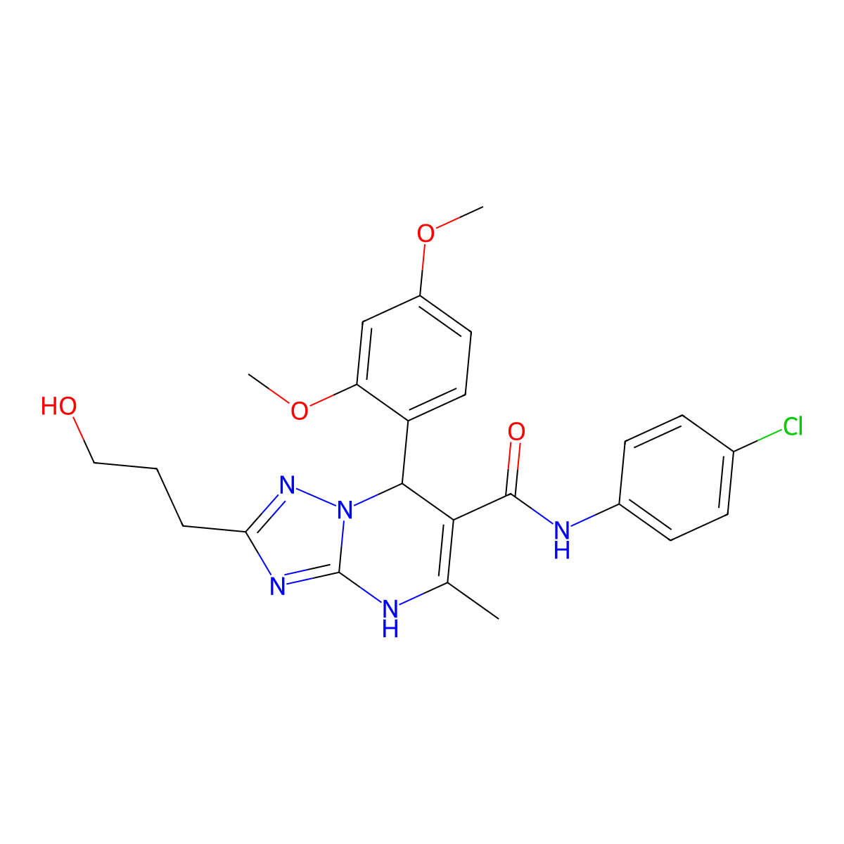 N-(4-chlorophenyl)-7-(2,4-dimethoxyphenyl)-2-(3-hydroxypropyl)-5-methyl-1,7-dihydro-[1,2,4]triazolo[1,5-a]pyrimidine-6-carboxamide molecular structure, CAS 691370-69-1