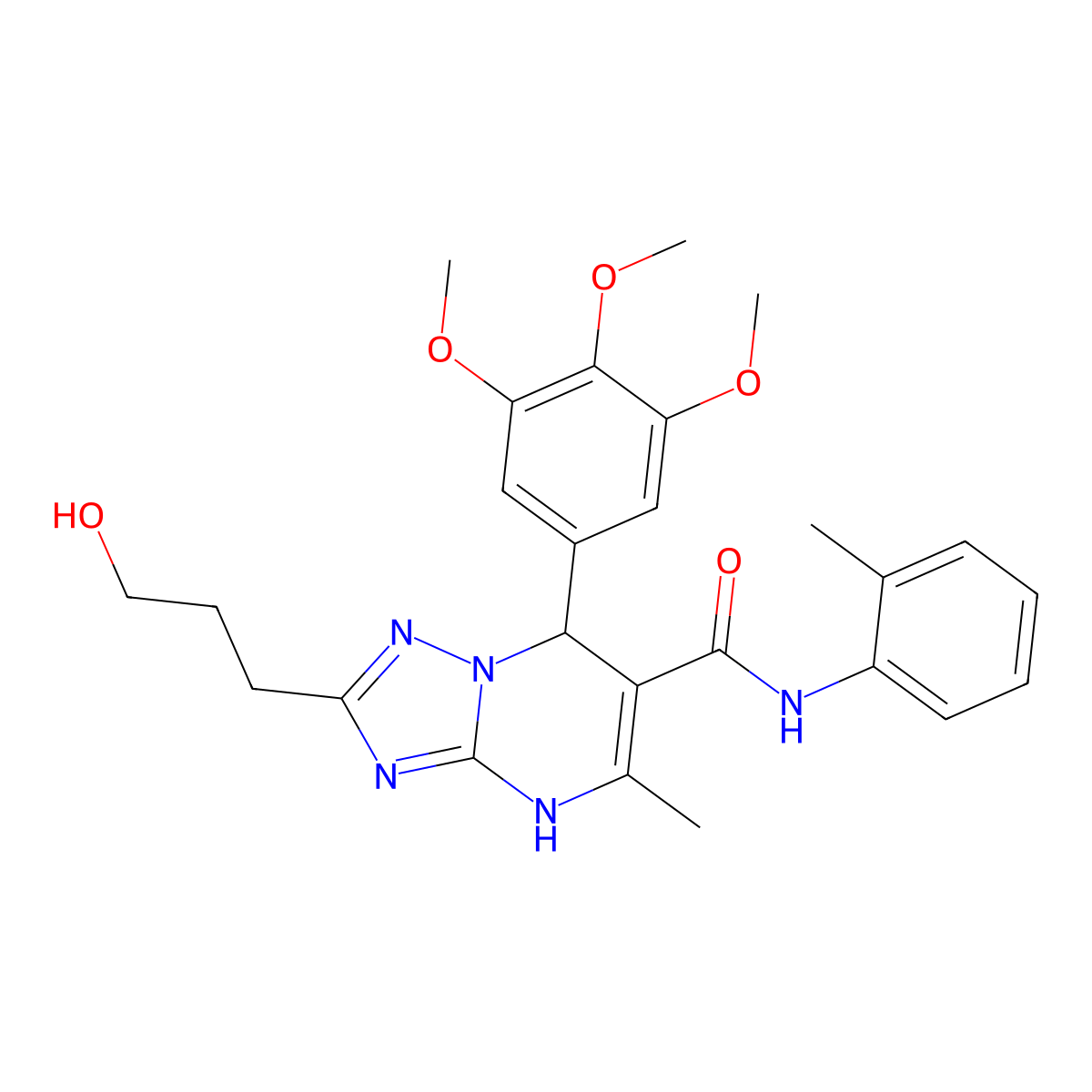 2-(3-hydroxypropyl)-5-methyl-N-(2-methylphenyl)-7-(3,4,5-trimethoxyphenyl)-1,7-dihydro-[1,2,4]triazolo[1,5-a]pyrimidine-6-carboxamide molecular structure, CAS 691370-70-4