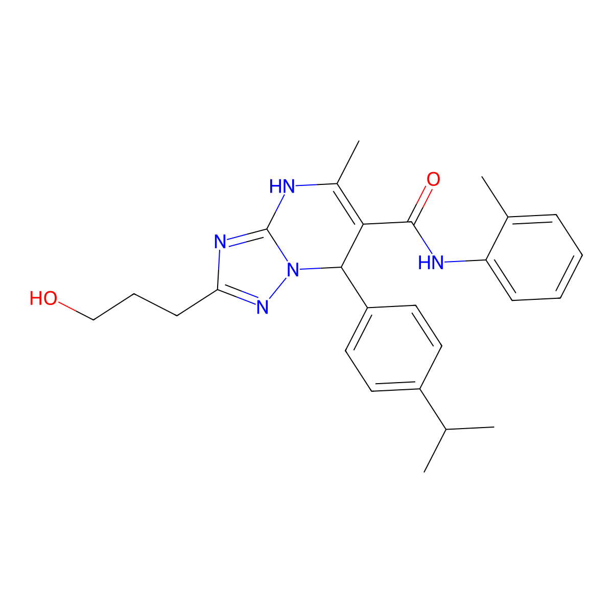 2-(3-hydroxypropyl)-5-methyl-N-(2-methylphenyl)-7-(4-propan-2-ylphenyl)-1,7-dihydro-[1,2,4]triazolo[1,5-a]pyrimidine-6-carboxamide molecular structure, CAS 691370-72-6