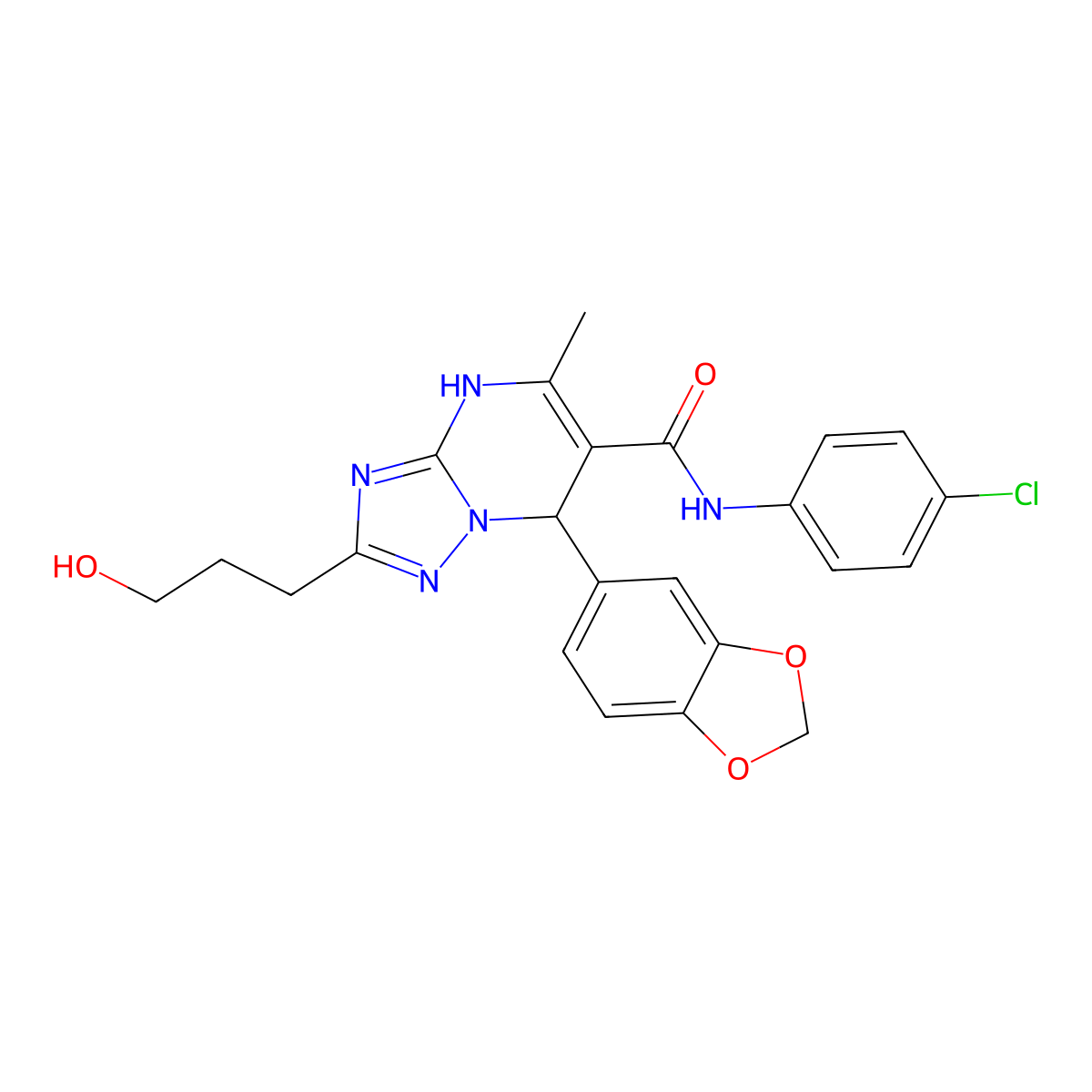 7-(1,3-benzodioxol-5-yl)-N-(4-chlorophenyl)-2-(3-hydroxypropyl)-5-methyl-1,7-dihydro-[1,2,4]triazolo[1,5-a]pyrimidine-6-carboxamide molecular structure, CAS 691370-74-8