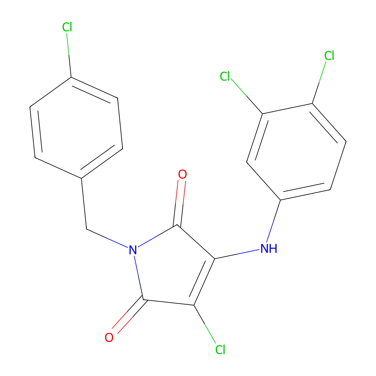 3-Chloro-1-(4-chlorobenzyl)-4-((3,4-dichlorophenyl)amino)-1H-pyrrole-2,5-dione molecular structure, CAS 691371-67-2