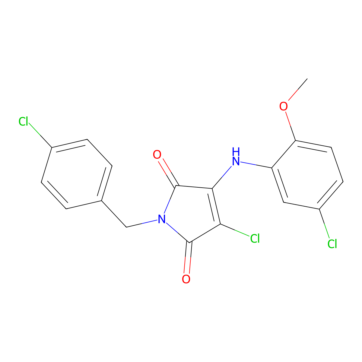 3-Chloro-4-((5-chloro-2-methoxyphenyl)amino)-1-(4-chlorobenzyl)-1H-pyrrole-2,5-dione molecular structure, CAS 691371-79-6