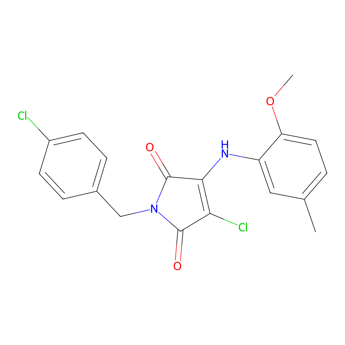 3-Chloro-1-(4-chlorobenzyl)-4-((2-methoxy-5-methylphenyl)amino)-1H-pyrrole-2,5-dione molecular structure, CAS 691371-93-4