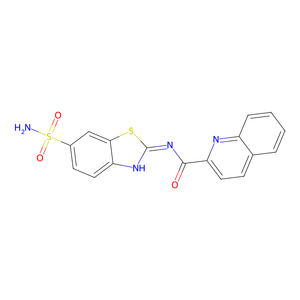 N-[(2E)-6-sulfamoyl-1,3-benzothiazol-2(3H)-ylidene]quinoline-2-carboxamide molecular structure, CAS 691376-74-6