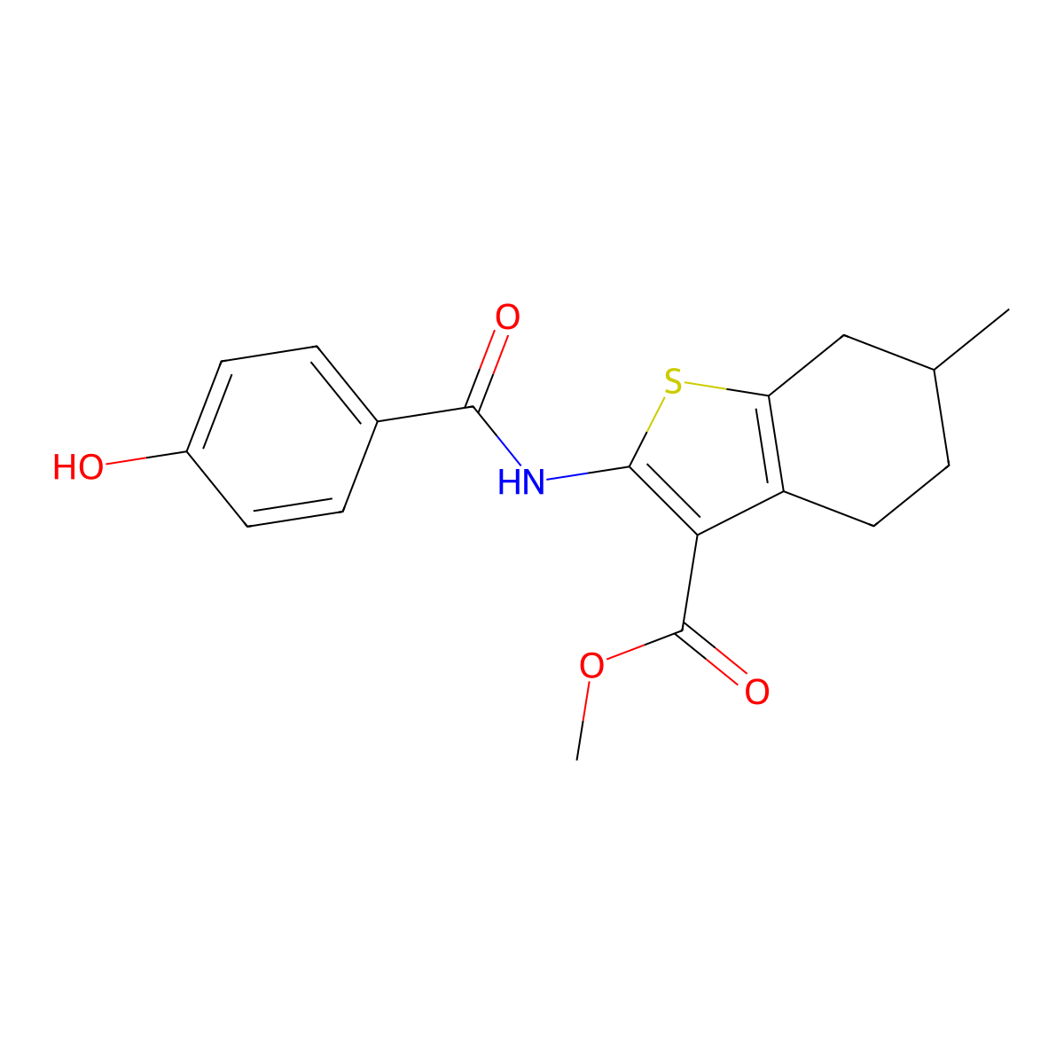 Methyl 2-(4-hydroxybenzamido)-6-methyl-4,5,6,7-tetrahydro-1-benzothiophene-3-carboxylate molecular structure, CAS 691377-97-6