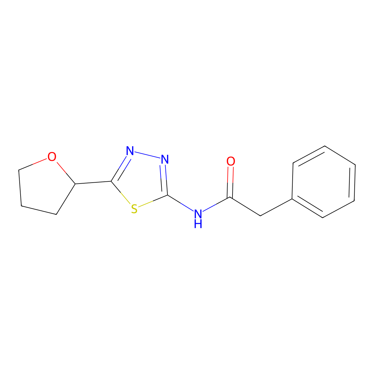 2-phenyl-N-[(2Z)-5-(tetrahydrofuran-2-yl)-1,3,4-thiadiazol-2(3H)-ylidene]acetamide molecular structure, CAS 691380-11-7
