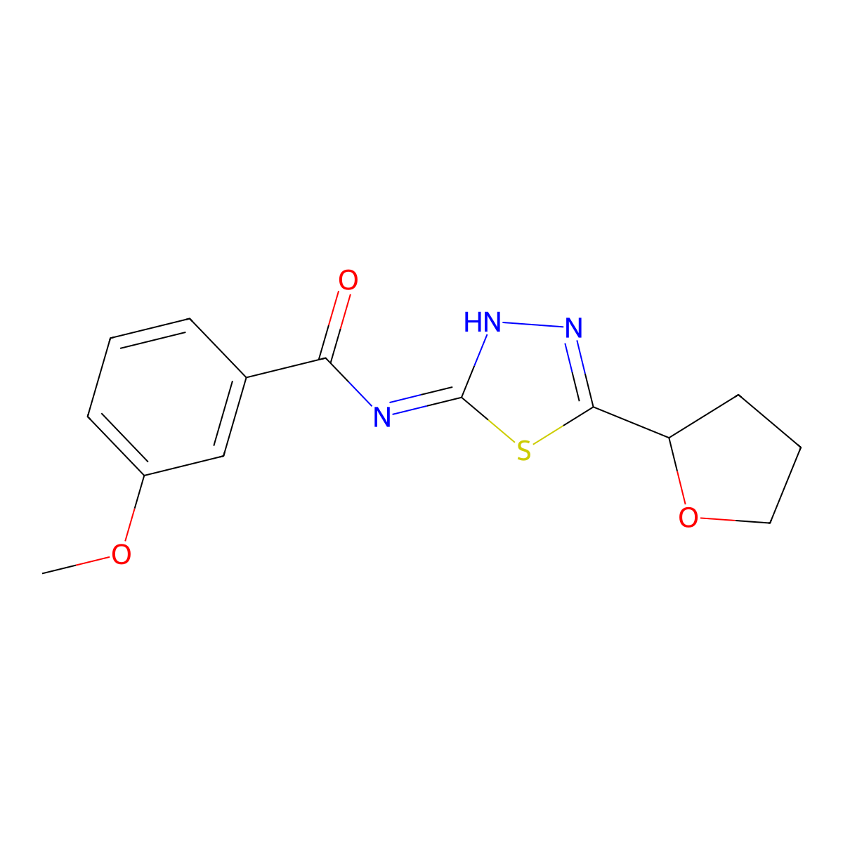 3-Methoxy-N-[5-(tetrahydro-furan-2-yl)-[1,3,4]thiadiazol-2-yl]-benzamide molecular structure, CAS 691380-24-2