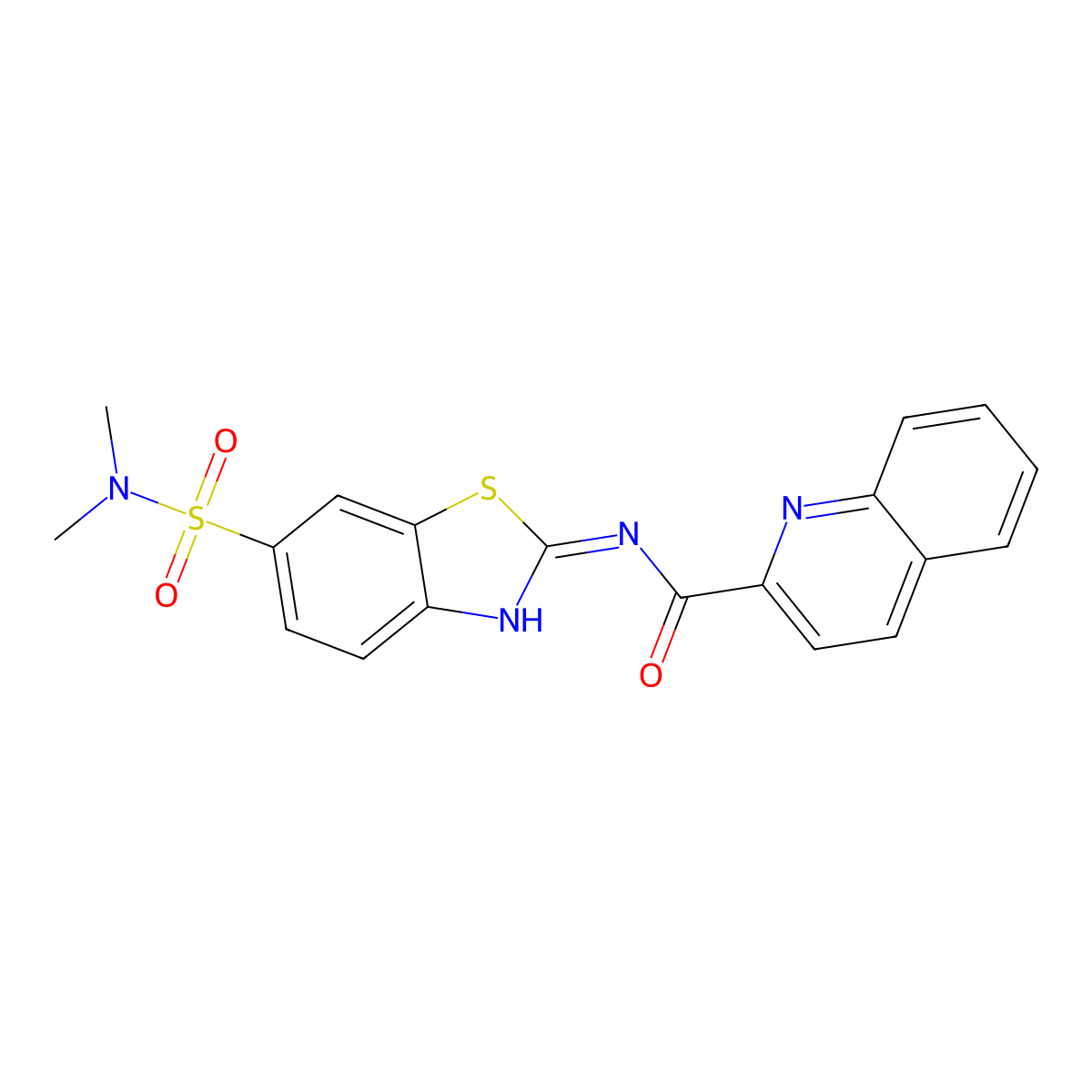 N-[(2E)-6-(dimethylsulfamoyl)-1,3-benzothiazol-2(3H)-ylidene]quinoline-2-carboxamide molecular structure, CAS 691380-47-9
