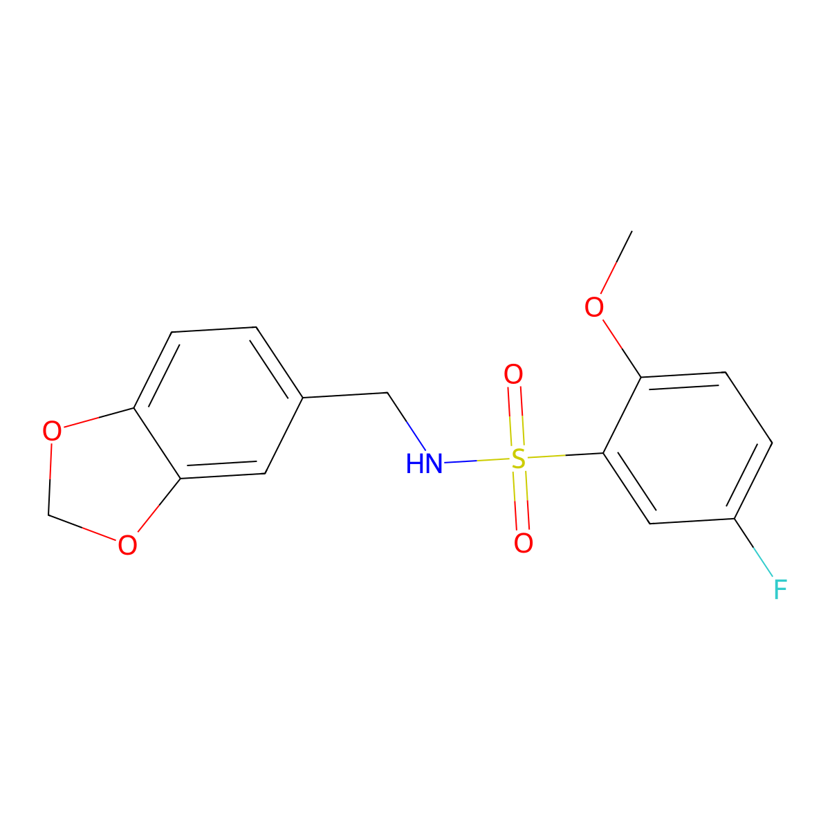 N-(1,3-benzodioxol-5-ylmethyl)-5-fluoro-2-methoxybenzenesulfonamide molecular structure, CAS 691380-68-4